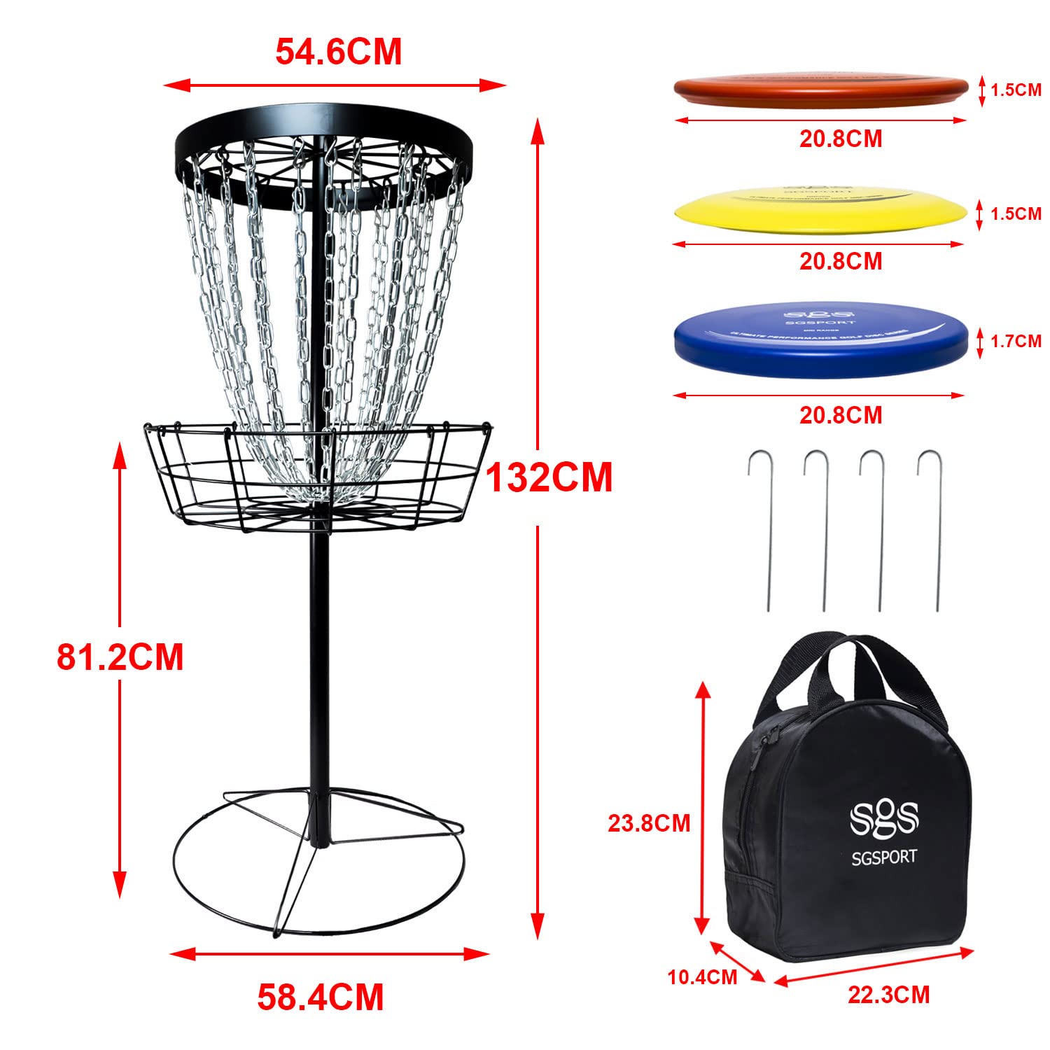 Disc Golf Basket Target - Pro 24 Ketten Tragbarer Metall Golf Torkorb mit 6 Scheiben und Tragetasche - Flying Discs Golfkörbe für Indoor & Outdoor Training Schwarz