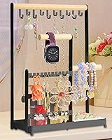 Vista 8 de Organizador de joyas, organizador de joyas con 36 organizadores de aretes y 10 soportes para collares, soporte para anillos de terciopelo y plato