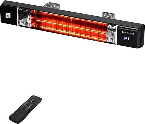 Calentador infrarrojo eléctrico para patio de 1500 W montado en la pared con control remoto y temporizador de 24 horas, uso al aire libre