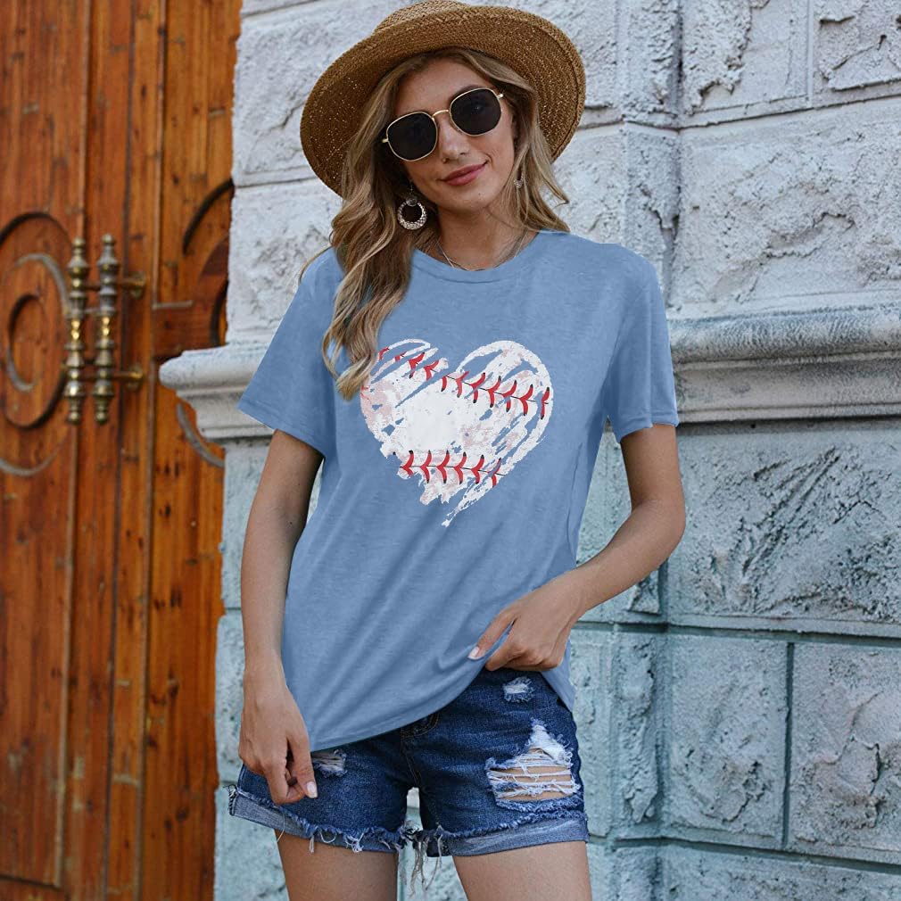 Baseball Shirts Women Baseball Mom Tshirt Baseball Heart Graphic Tee Game Day Gifts Funny Short Sleeve Tops - Image 3
