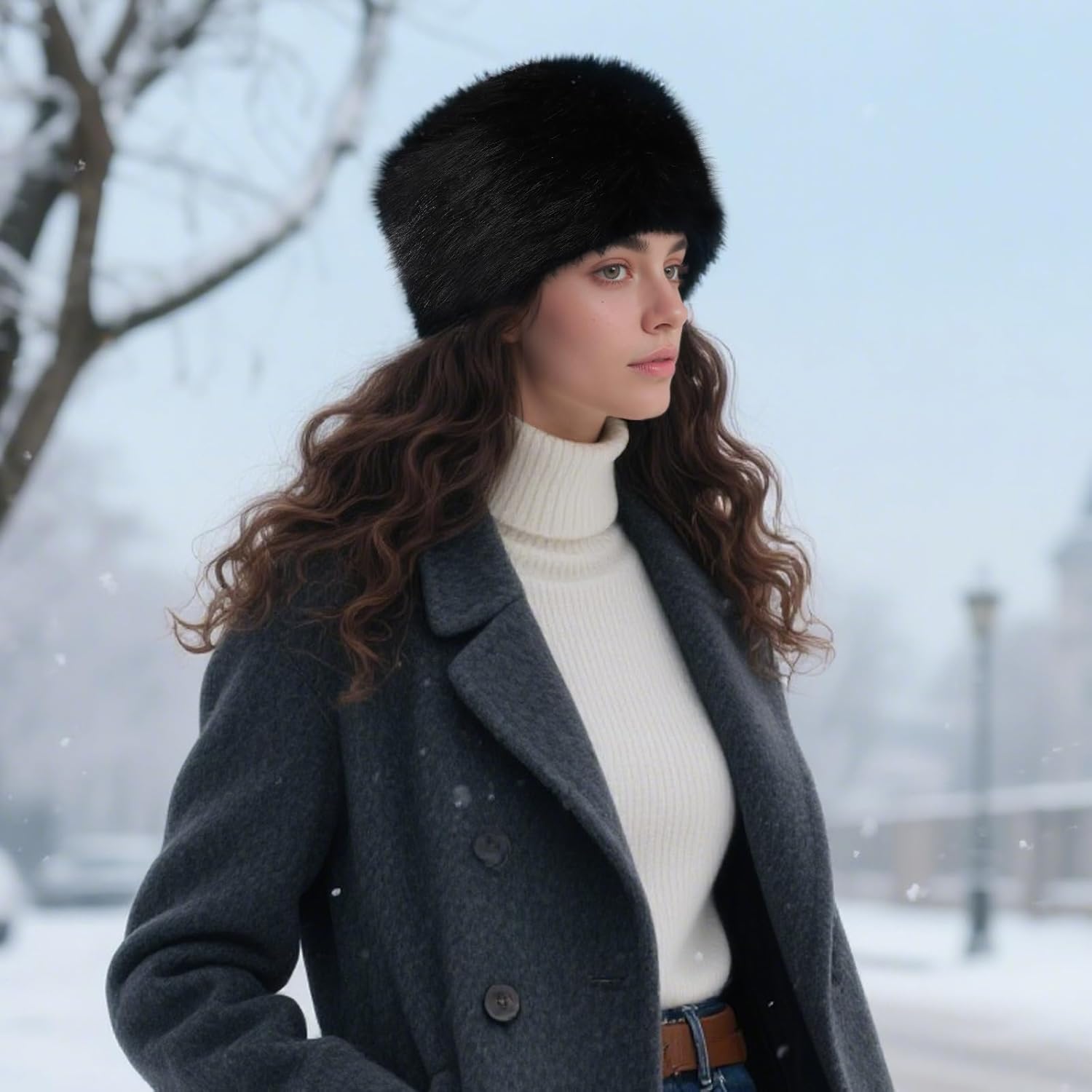 Lanpet Women's Winter Hat Faux Fur Furry Hat for Cold Weather Cossak Russian Style Warm Fluffy Cap - Image 6