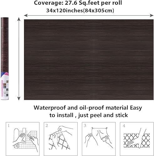 Miniatura 85 de Arthome - Papel tapiz para despegar y pegar, contacto de madera negra, papel tapiz negro, papel tapiz autoadhesivo y extraíble para encimera, Negro