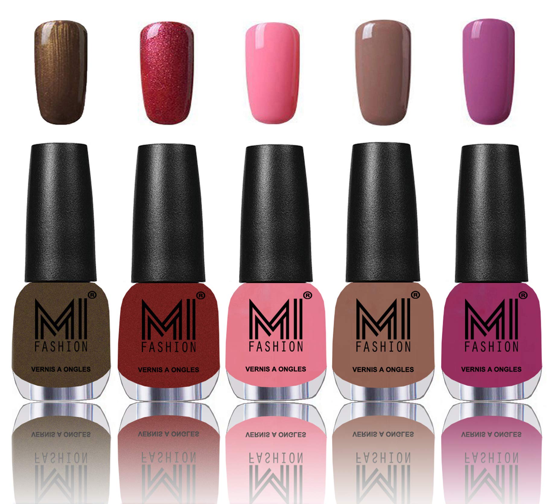 MI Fashion Nail Polish Combo Offer - Metallic Coffee, Lava, Doll Pink, Dark Nude and Plum