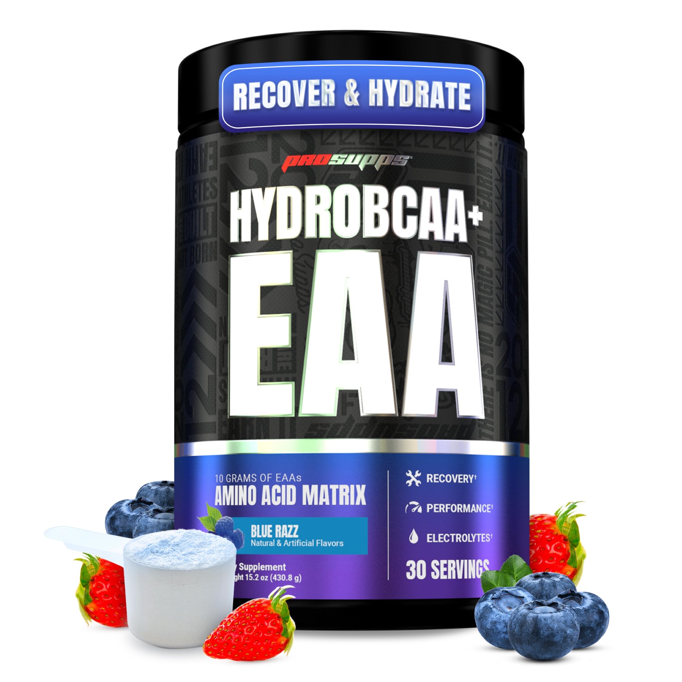 PROSUPPS HydroBCAA Essential Amino Acids Powder, Blue Raspberry - Workout Supplement with BCAA, EAAs & Electrolytes for Hydration & Recovery - Stimulant-Free, Soy & Gluten-Free - 30 Servings