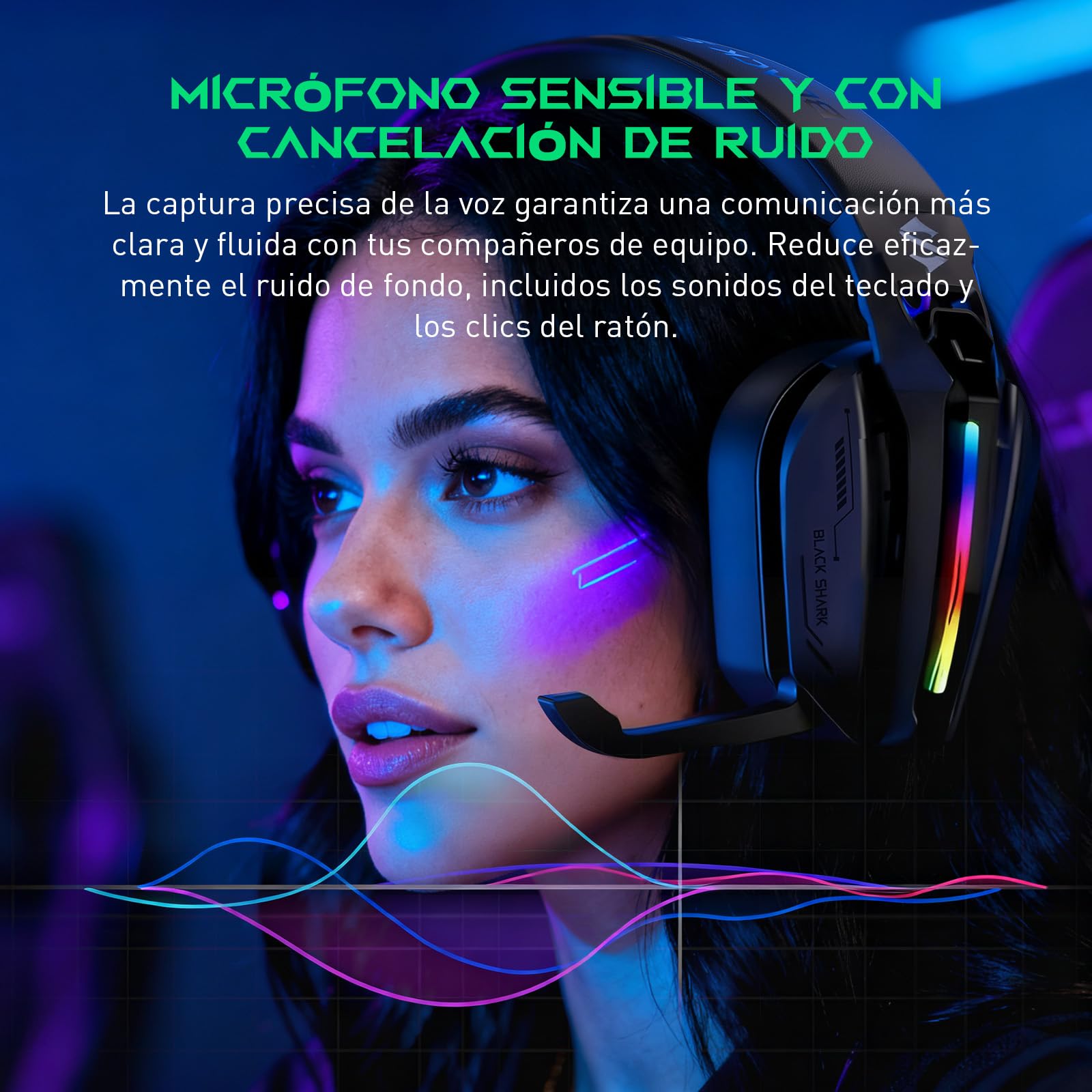 Black Shark Cascos Gaming Inalámbricos para PS5/PS4/PC/Switch, Auriculares Bluetooth 6,0 con Micrófono, 2,4GHz USB-C, Baja Latencia, Sonido Envolvente, Duración 40Hr+