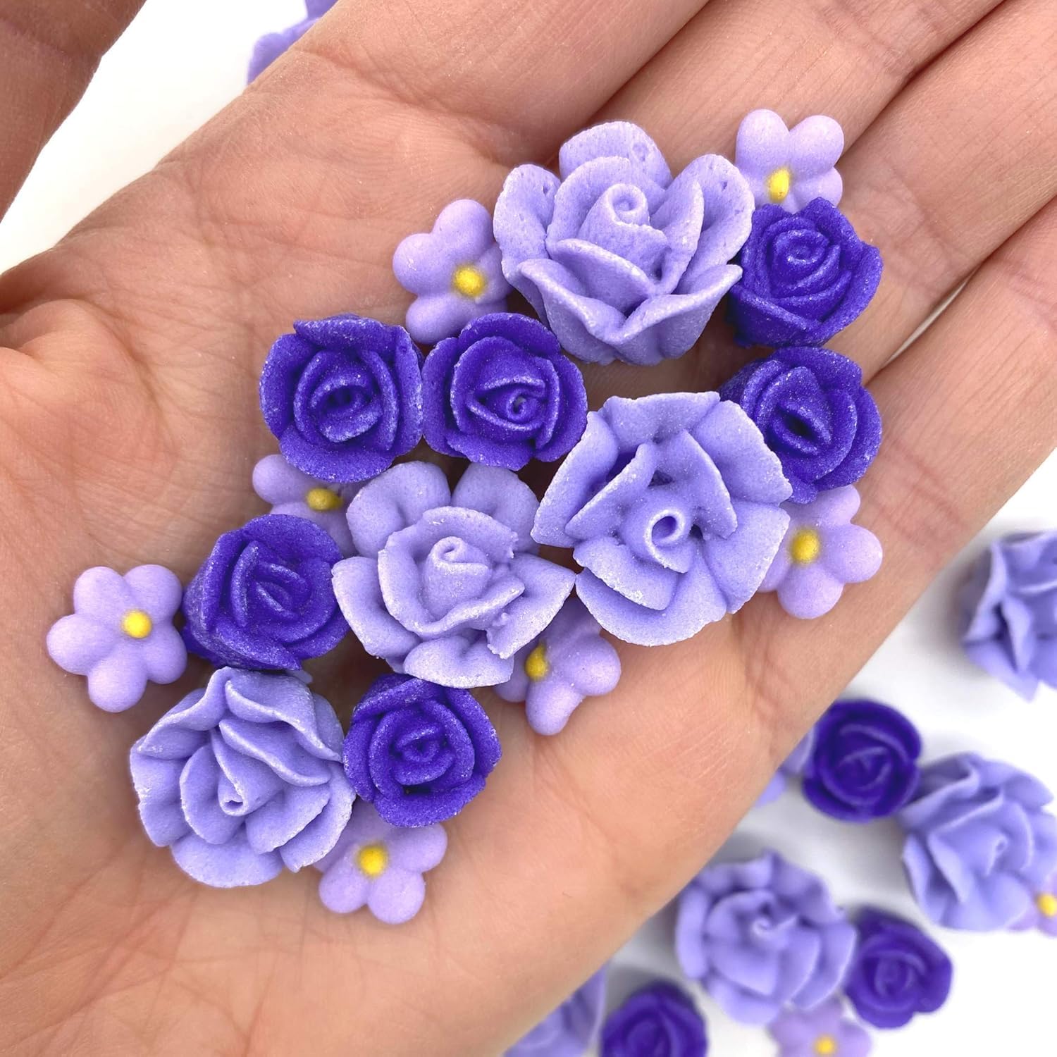 Violet Icing Flowers | Small Edible Roses | Lavender and Purple Sugar Flowers | Edible Flower Sprinkles | Simply Sucré (60 Violet Flowers)