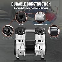 Vista 5 de Motor de compresor de aire VEVOR, compresor de bomba de aire libre de aceite de 2HP 5.2CFM @ 90PSI y presión máxima de 145PSI, motor de compresor