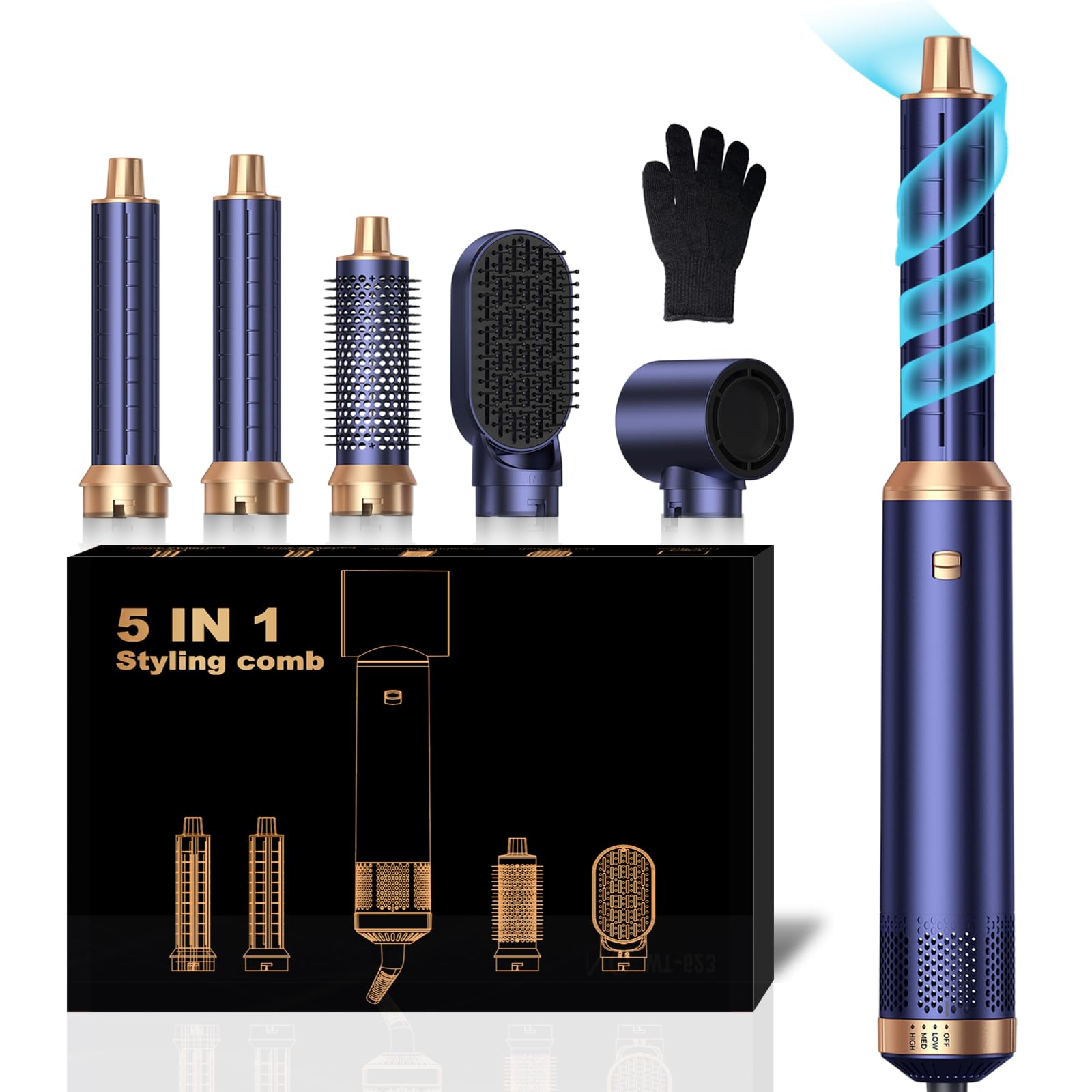 UKLISS Pro Airstyler 5 en 1, juego de cepillo para secador de pelo, color