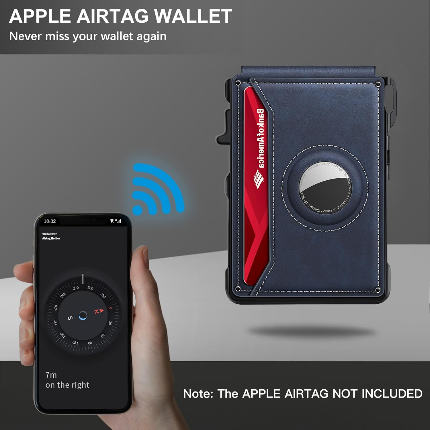 Airtag Wallet for Men, Mens Smart Wallet for Air Tag RFID Blocking, Minimalist Bifold Pop Up Aluminum Credit Card Case Holder 12+ Cards with ID Window, Gift for Men, No Airtag Included, Navy - Image 4