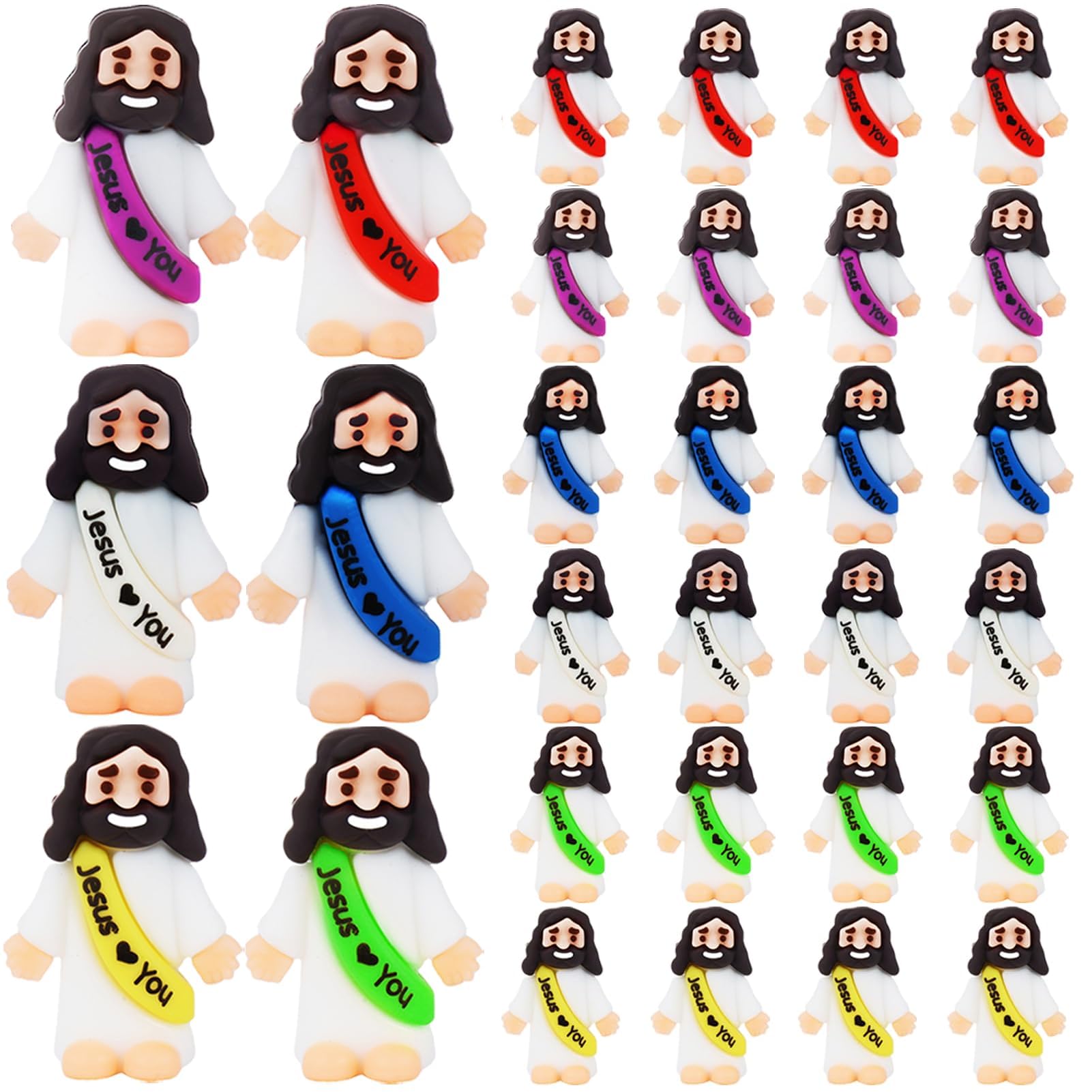 URSKYTOUS 25Pcs Little Jesus Figures Bulk Mini Jesus Love You Figurines Tiny Small Rubber Saints Toys to Hide Pocket Miniature Doll Easter Egg Fillers