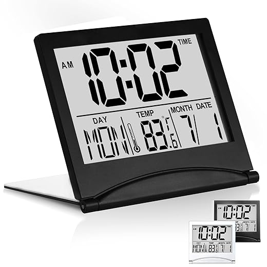 Betus Digital Travel Alarm Clock – Foldable Calendar, Temperature & Timer with Snooze – Large 2