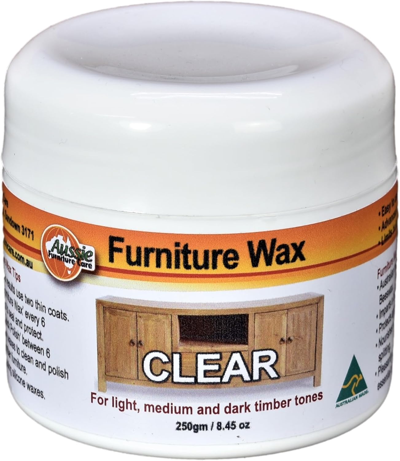 Aussie Furniture Care Wood Furniture Wax PolishPaste WaxBeeswax