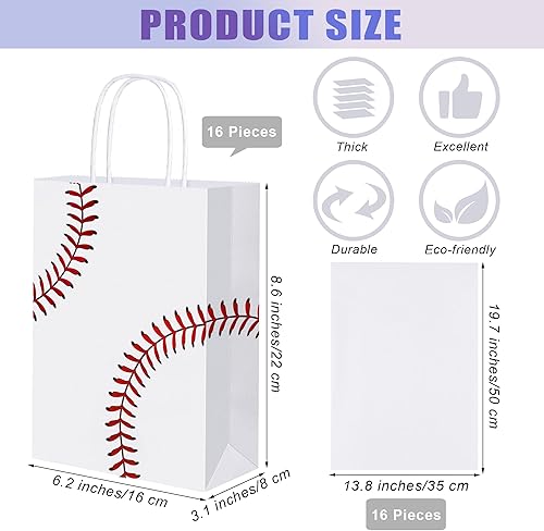 Miniatura 2 de durony 16 bolsas de papel de seda para fiesta de béisbol con asas, bolsas de papel de regalo de béisbol, bolsas de dulces para cumpleaños,