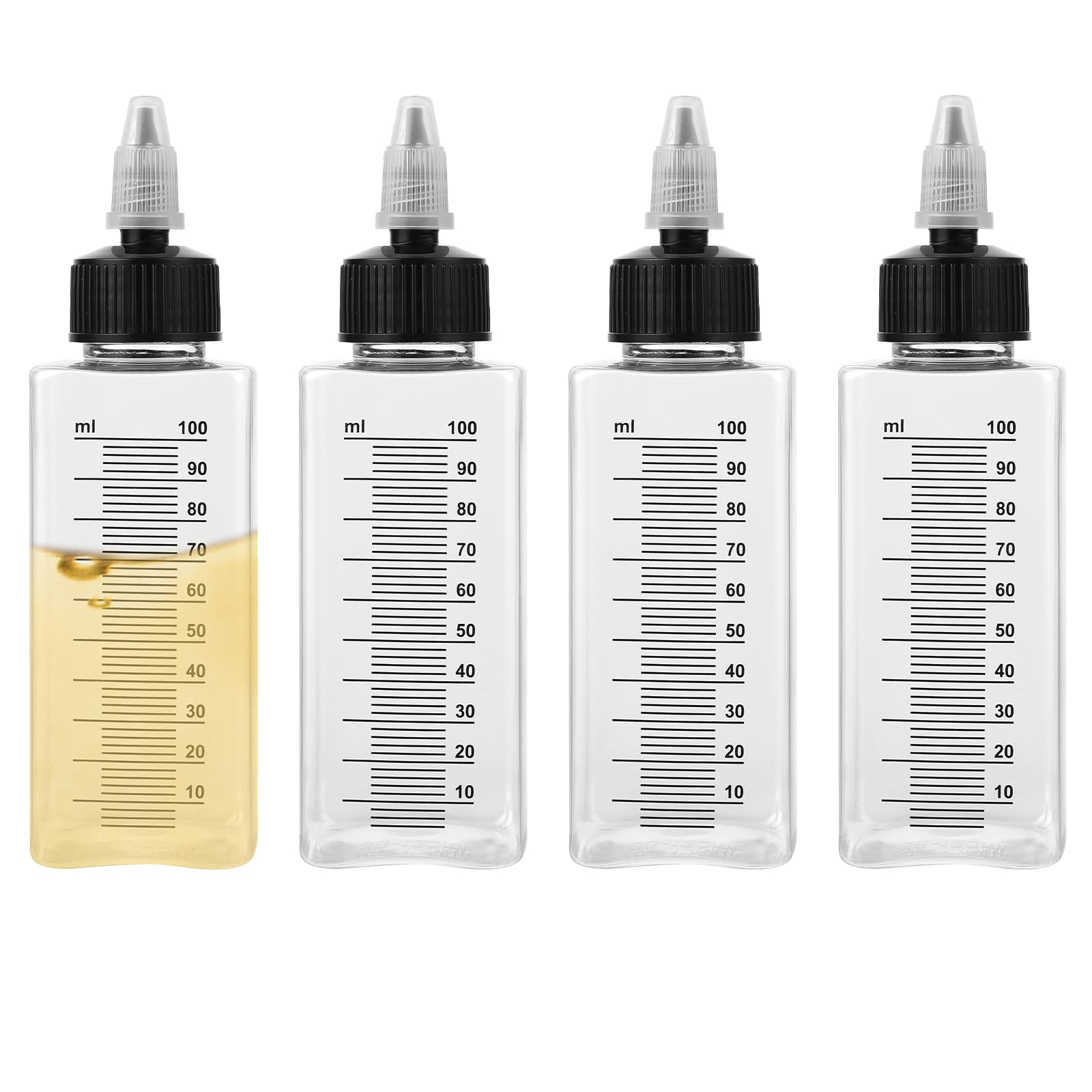 4 Pcs Small Oil Bottles Plastic Squirt Bottles for Liquids 3.4 OZ Squeeze Bottle Liquid Condiment Container Cooking Oil Dispenser with Twist Top Cap for Camping Cooking Soy Sauce Vinegar Syrup Ketchup