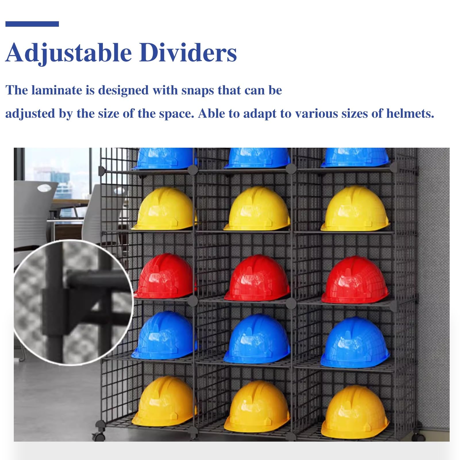 Casco Obra Cajas de Almacenamiento Apilables para Cascos de Seguridad con Estantes Ajustables, Estante de Colocación de Cascos de Seguridad Móvil con Ruedas, Estante de Exhibición de Cascos(Black,75x3