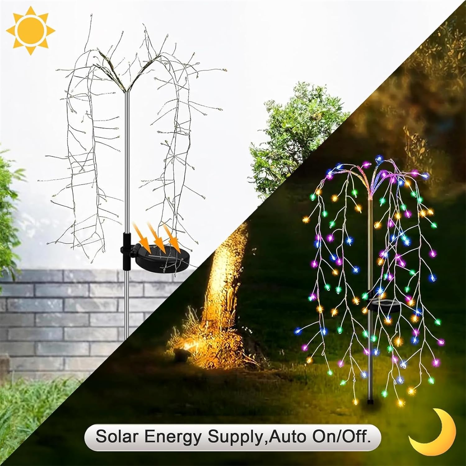 Solar Lights Outdoor Waterproof, 2 Pack Solar Willow Tree Lights 400 LEDs, 23.6Inch Waterproof Copper Wire Lights for Home Yard Holiday Christmas Decoration,Warm