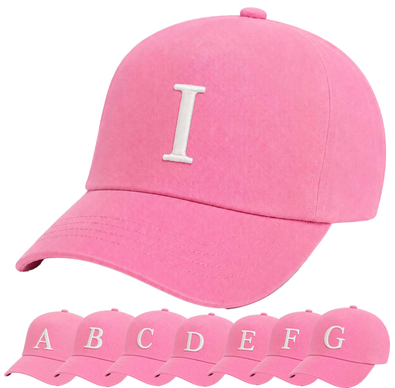4sold Girls Baseball Cap Pink Kids Cap with Embroidered Letter A-Z, Adjustable Cotton Children School Kids Hat for Girls Age 4-12, Childrens Summer Sun