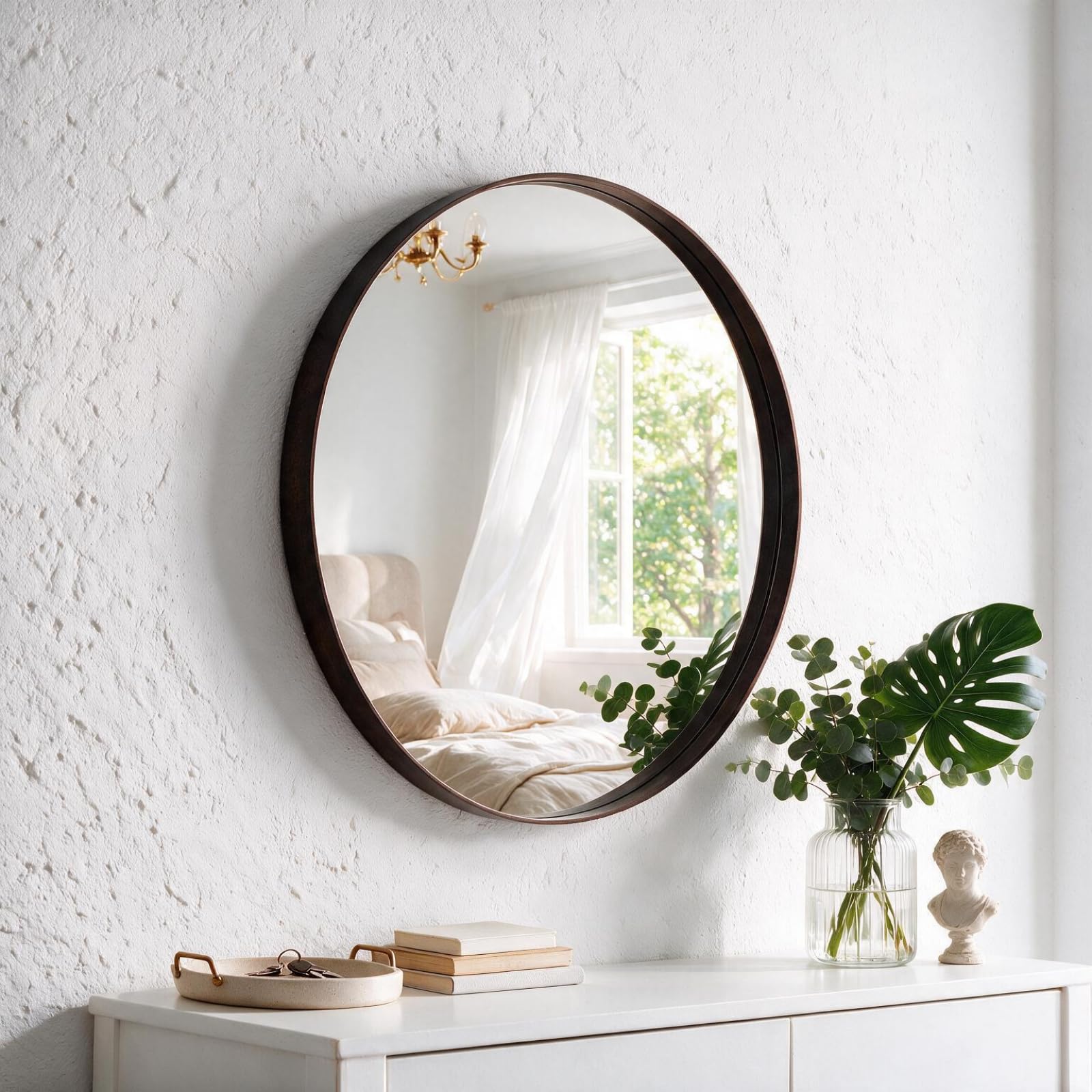Sweetcrispy Round Wall Mirror 24 Inch, Bathroom Wall Circle Mirror