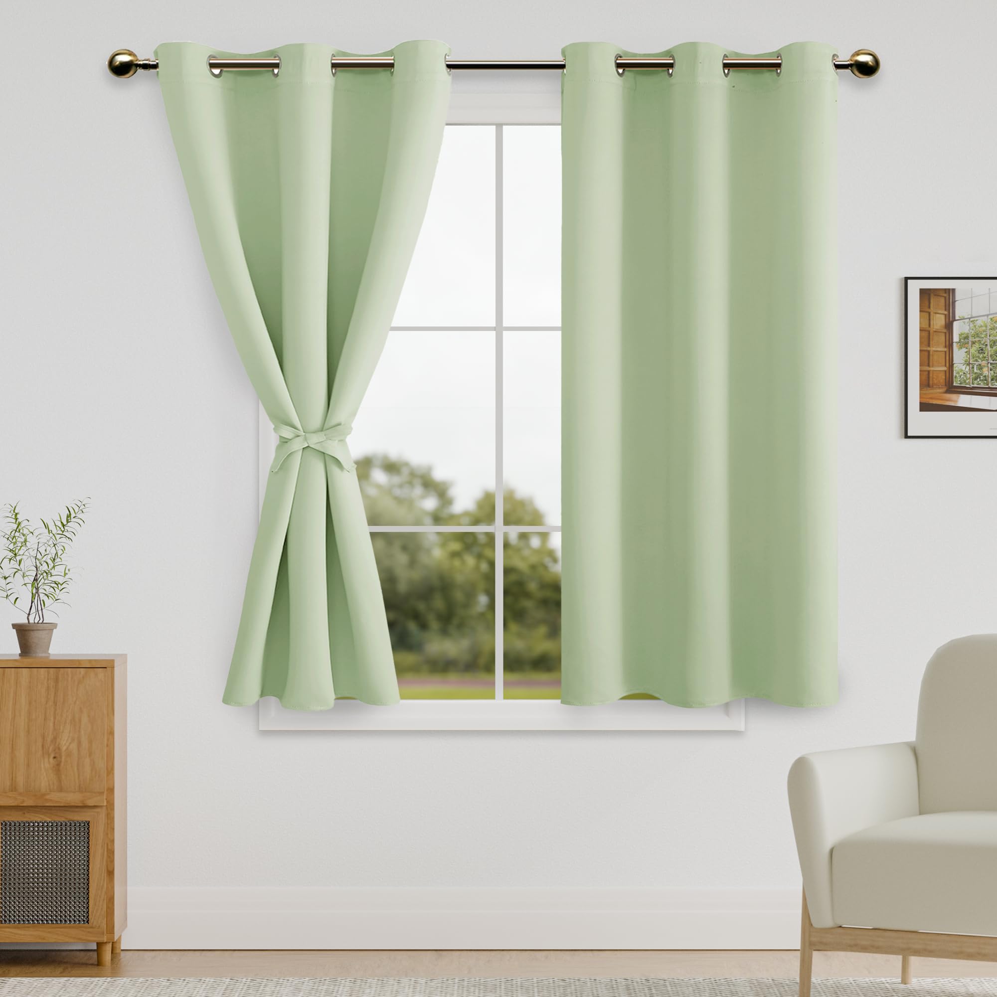DWCN Blackout Curtains for Bedroom with Tiebacks - Room Darkening Privacy Grommet Top Window Curtains for Living Room, 42 x 45 inch Length Seafoam Green Set of 2 Panels — image 1