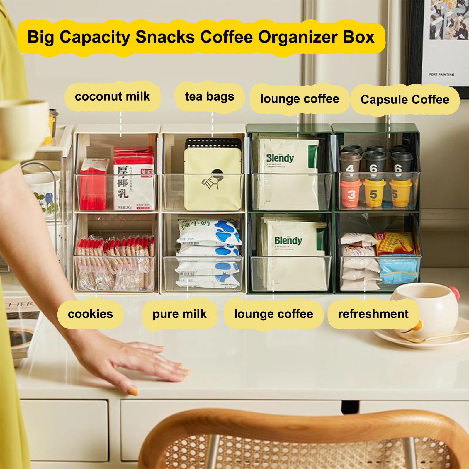 Contenitore per Tè e Caffè, Cassetto, Borsa, Capsula di Zucchero, Mensola, Supporto per Armadio (Verde)