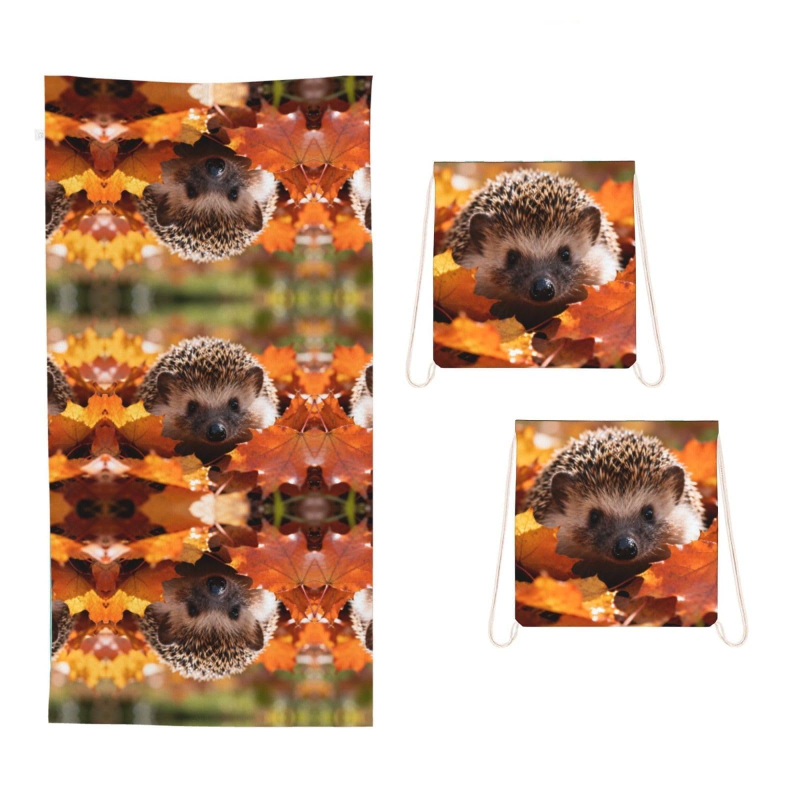 CNTDBU hedgehog 2 in 1 Packable Towel Bag-Large Beach Towel with Stuff Sack, Super Absorbent Microfiber Travel Towel for Pool