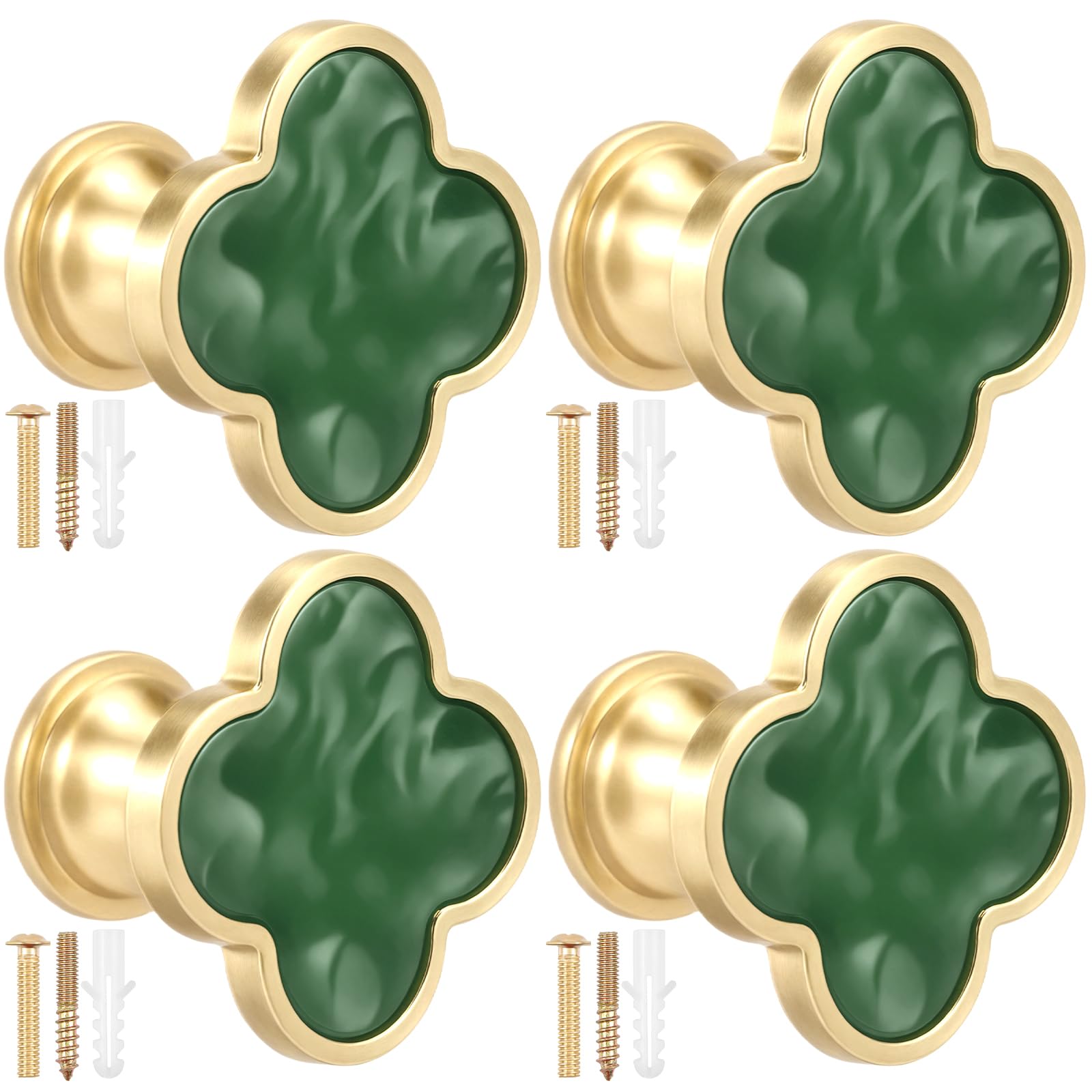 Foppla 4 Pcs Cabinet Knobs Zinc Alloy Dresser Knobs Elegant Clover Drawer Knobs and Pulls Multifunctional Decorative Wall Hooks for Closet Bookcase Furniture Wardrobe(Cyan)