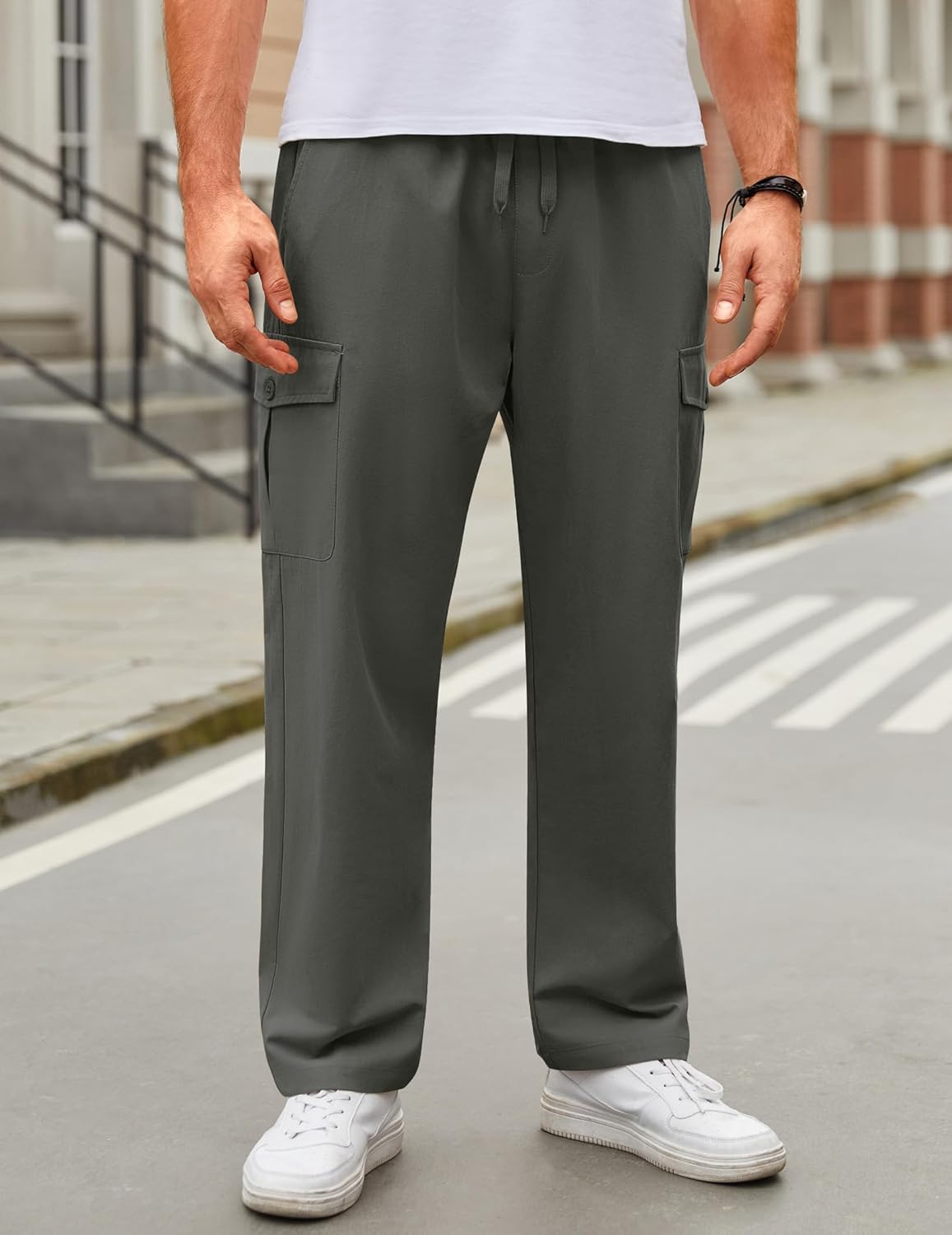COOFANDY Mens Casual Cargo Pants Relaxed Fit Outdoor Hiking Pants Cotton Drawstring Sweatpants with Pockets - Image 2