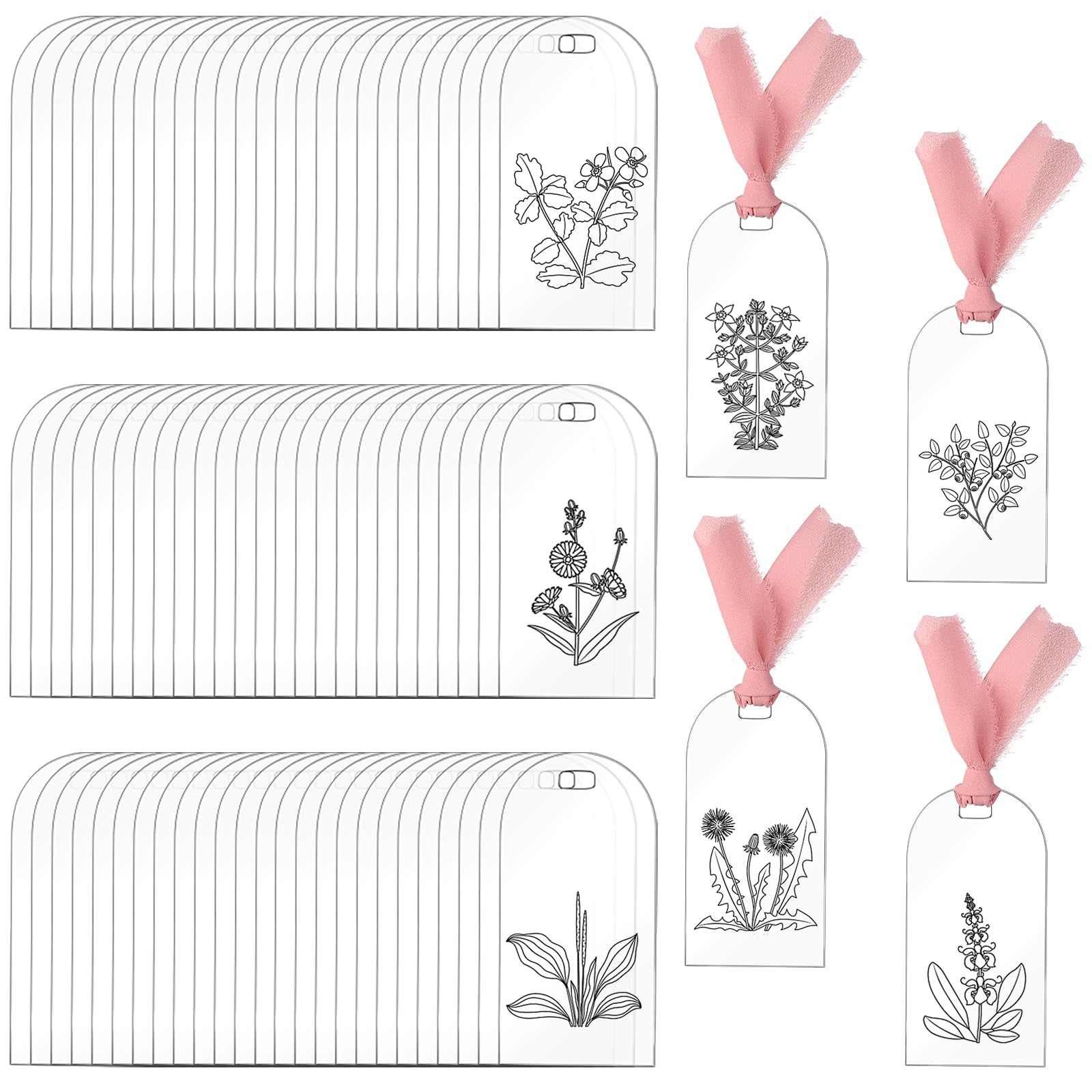 80 etichette per matrimoni, segnaposto ad arco in acrilico vuoto, con nastro, per segnaposti, nomi degli ospiti, cene, accessori per matrimoni e feste (8,9 x 4,5 cm)