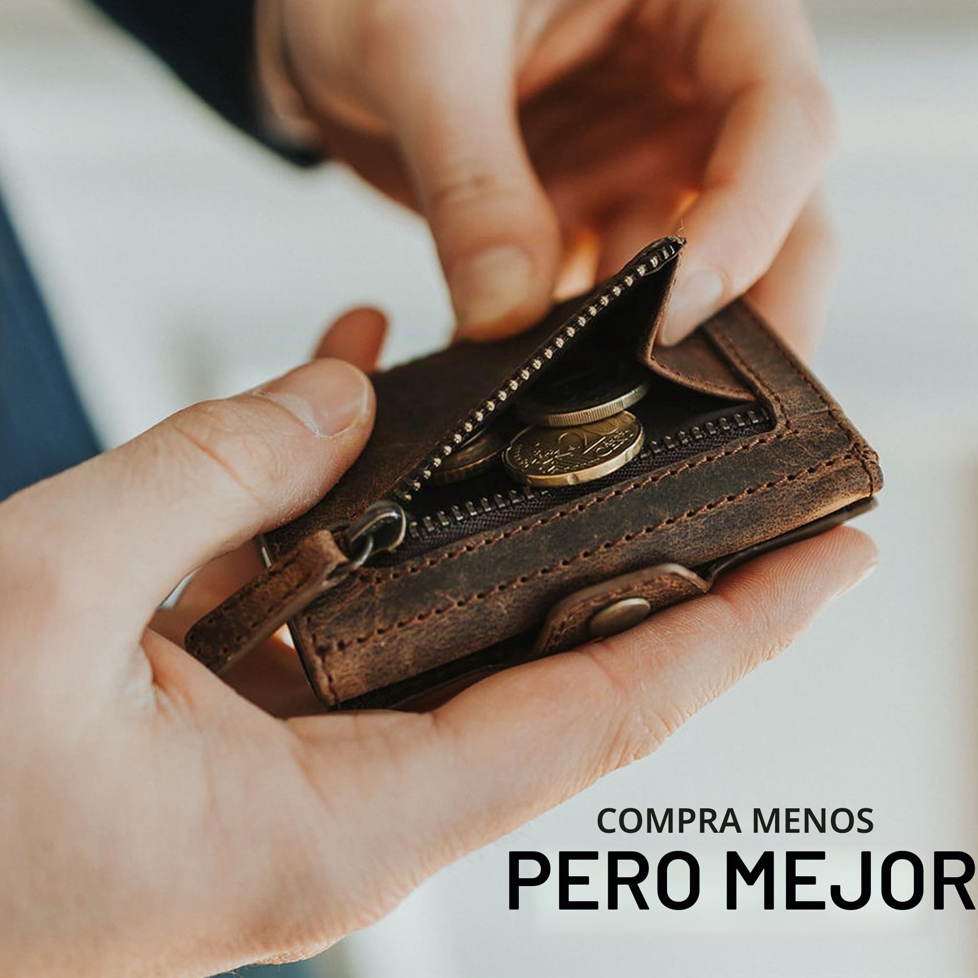 Berliner Bags Hamburg Cartera Mini de Cuero para Hombre con Monedero, RFID | Marrón Billetera De Piel De Búfalo Slim 8 Tarjetas Ventana Dni Ficha Carrito Protección Nfc Estilo Vintage Único Y Elegante