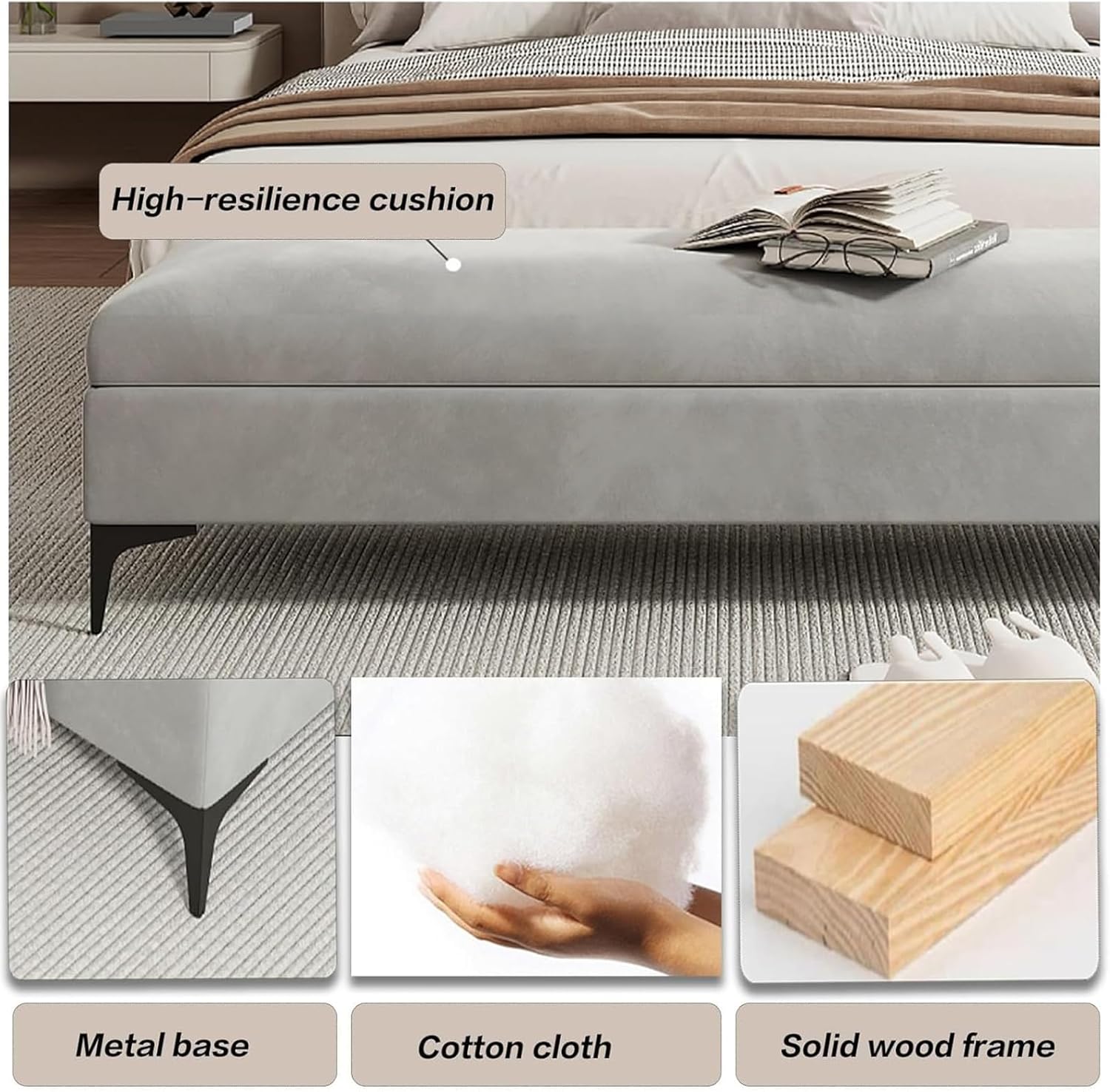 Velvet Storage Ottoman Bench, Upholstered Flip Top Entryway Bench with Metal Legs, Large Capacity Storage Bench for Bedroom, Living Room, Entryway, Brown-39.3" Wx15.7 Dx17.7 H