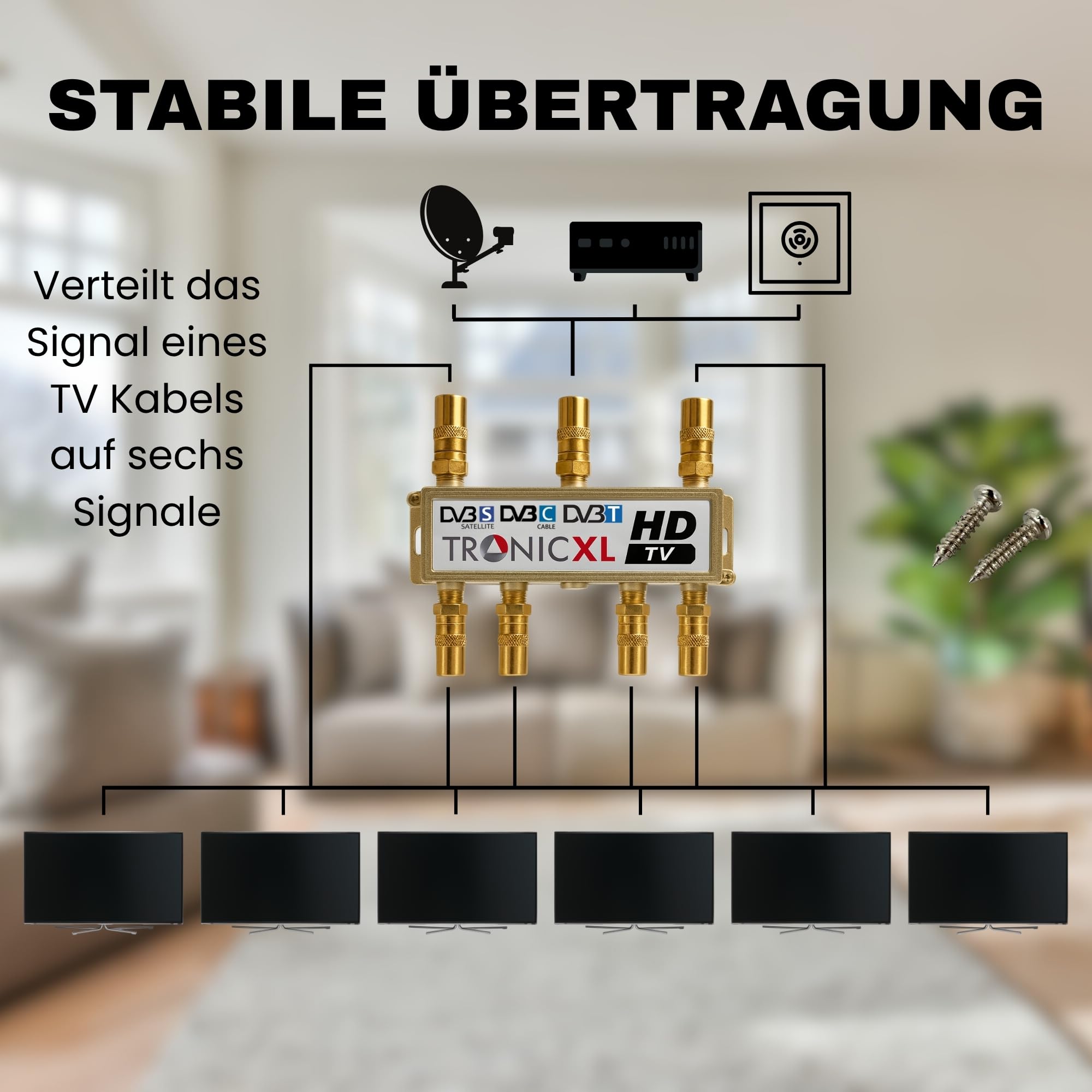 TronicXL rozdzielacz anteny 4K Premium koncentrycznej HD 3D rozdzielacz miękki rozgałęźnik np. kompatybilny z DVBT DVBT2 DVBC SAT Unicable telewizja kablowa PYUR Telecolumbus Primacom Vodafone Unitymedia UKW