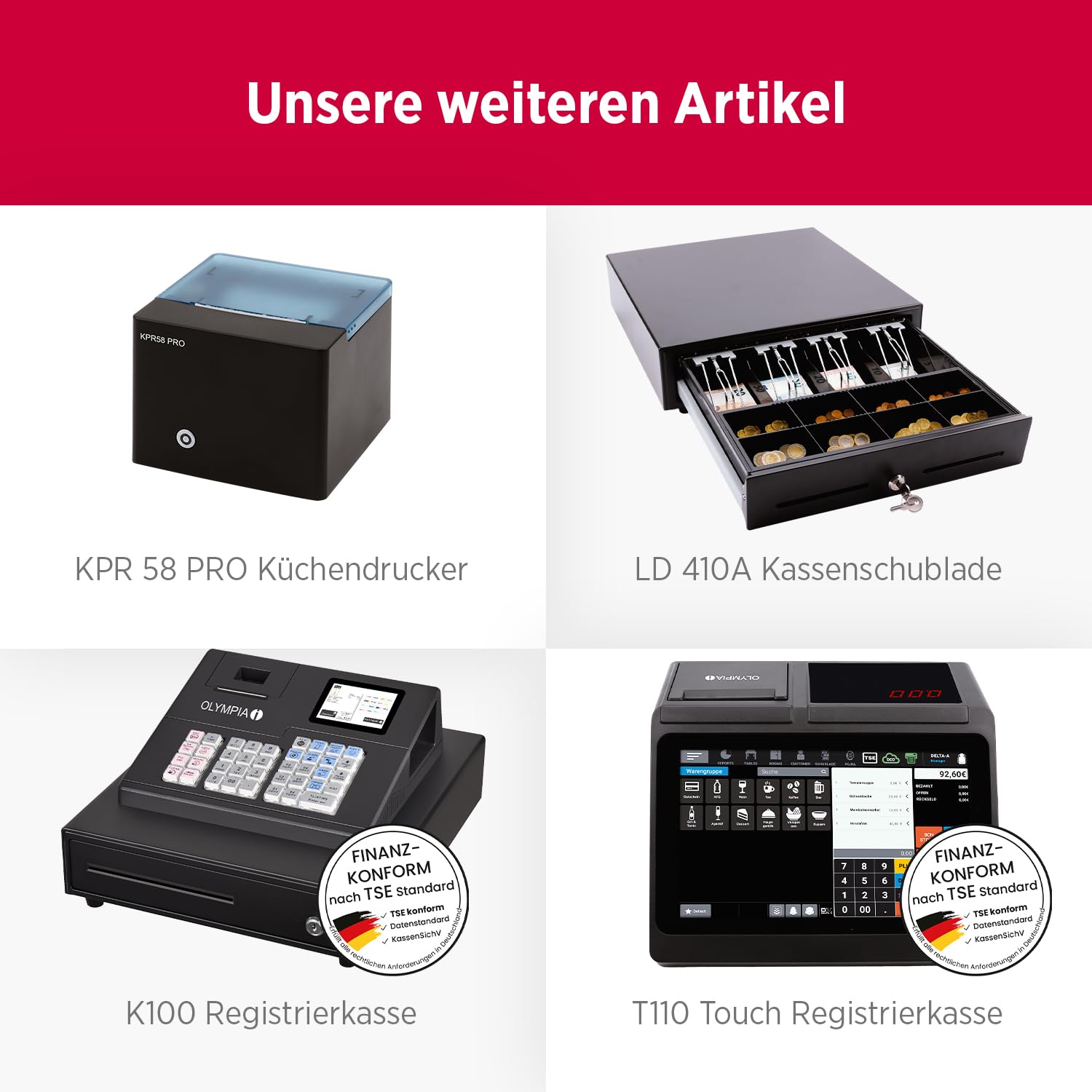Olympia KPR 80 PRO | Bondrucker mit USB & LAN | Thermodrucker für 80 mm Bonrollen | Schneller Kassendrucker mit 230 mm/s für POS & Gastronomie | Kompakter Belegdrucker in Schwarz