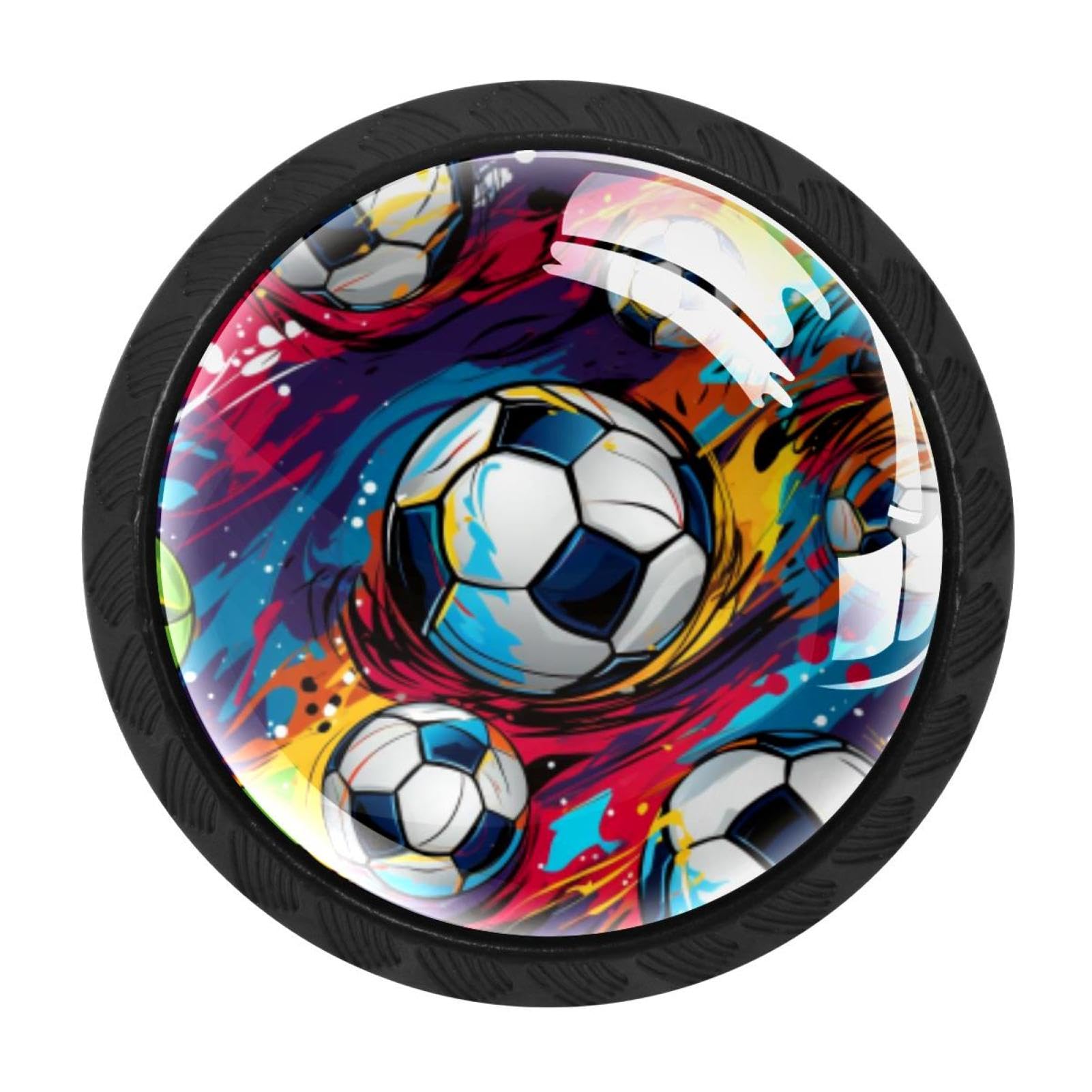 Chenzzzz Multicolored 04 4 Pack Black Football Soccer Kitchen Handles, Cabinet Pulls Hardware For Cupboard Drawer Knobs Dresser Pulls