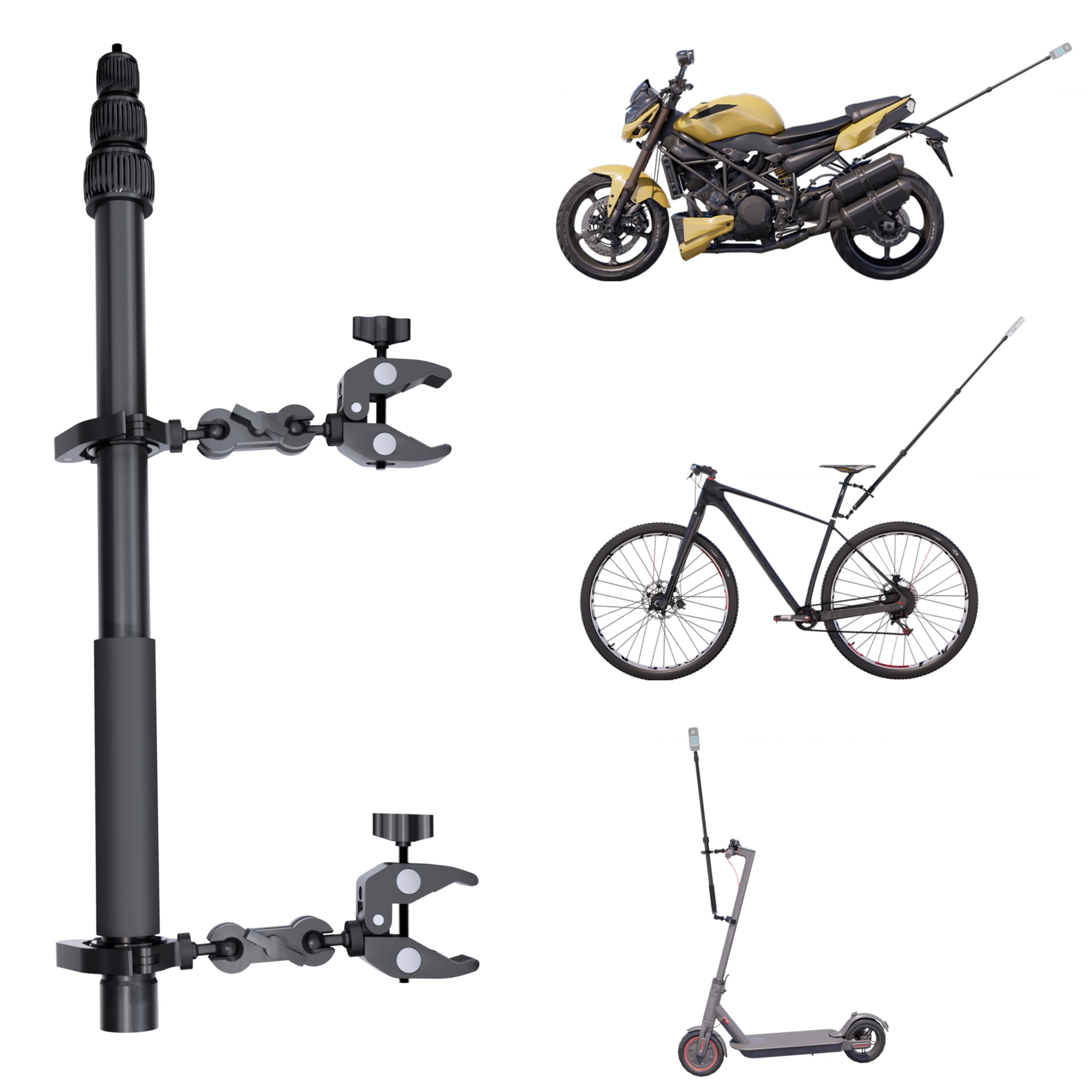 COFRY Motorcycle Camera Mount for Insta 360,Adjustable GoPro Bike Extension Pole Mount Compatible with Insta360, GoPro, and DJI Cameras - Designed for