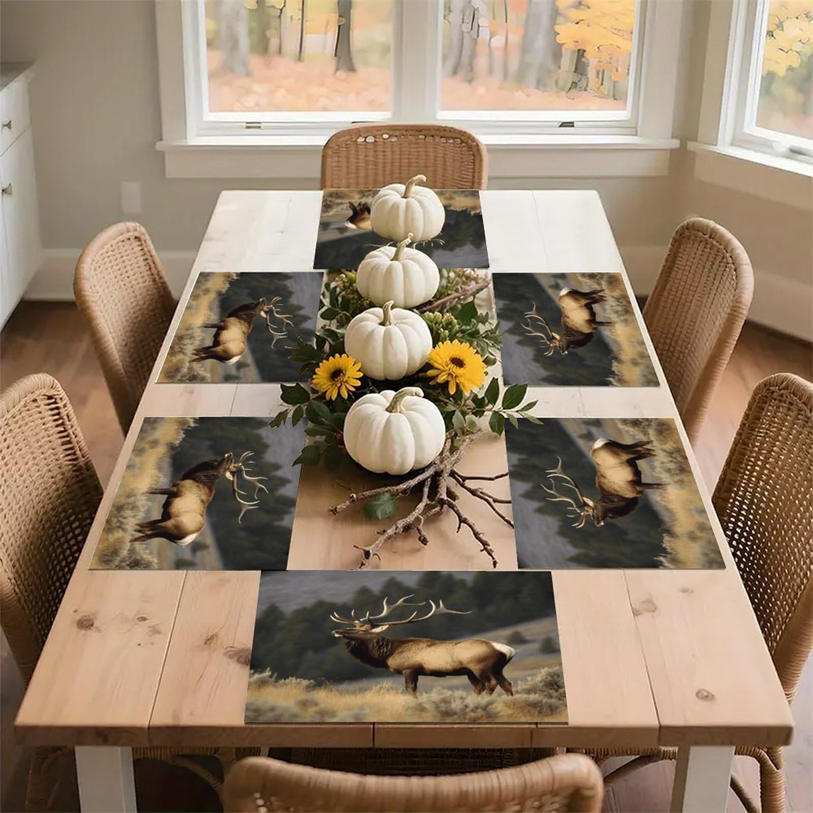 Bull Elk Placemats Non-Slip Heat Resistant Table Mats Flax Washable Cloth Place Mats Easy to Clean Premium Placemat for Kitchen Dining Table Decor Party Outdoor