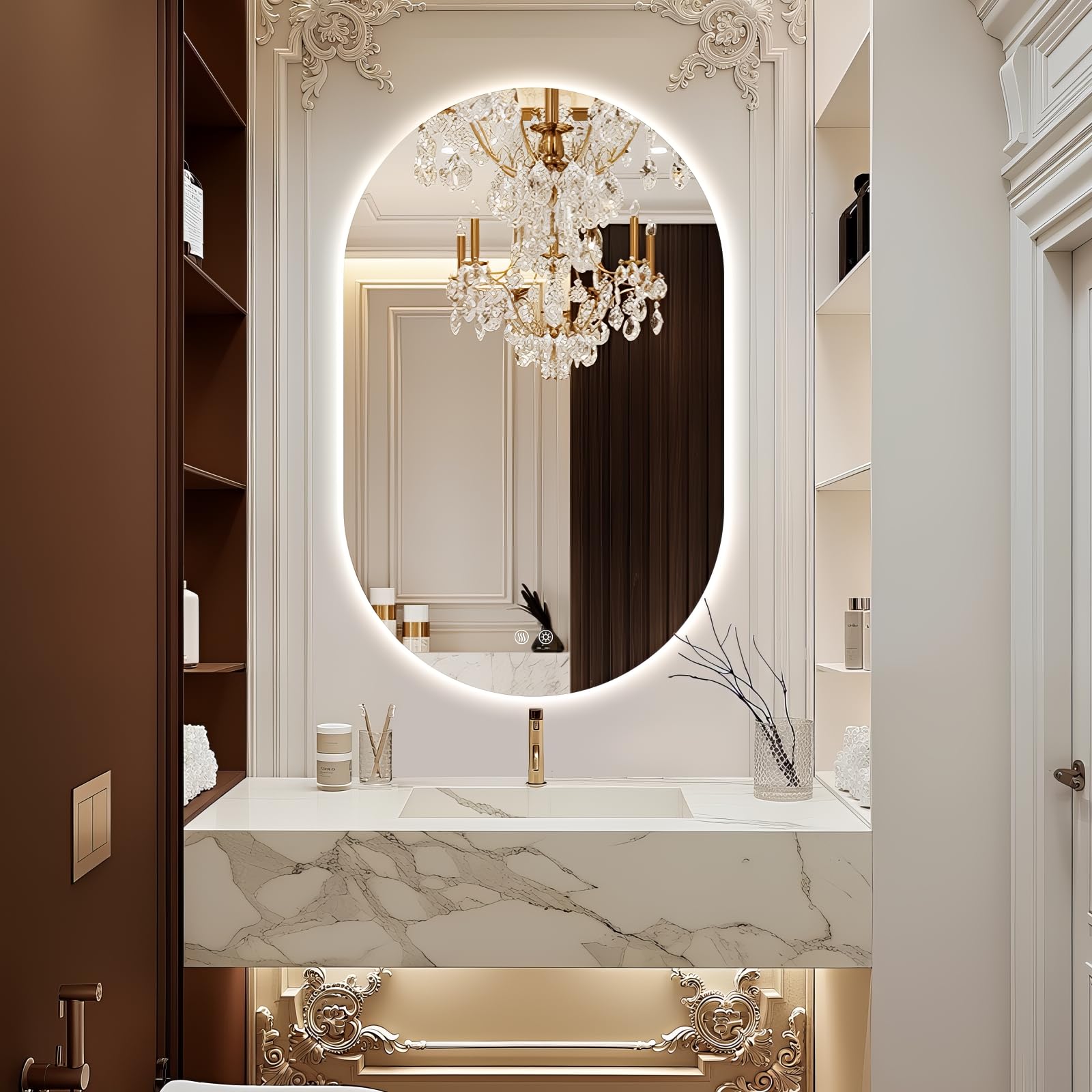Photo 1 of TheiaMo 48" x 30" Oval LED Mirror for Bathroom, Backlit Vanity Mirror with Lights, Frameless Smart Wall Mirror, 3 Colors Adjustable, Anti-Fog, Shatterproof, Memory, CRI95+(Horizontal/Vertical)