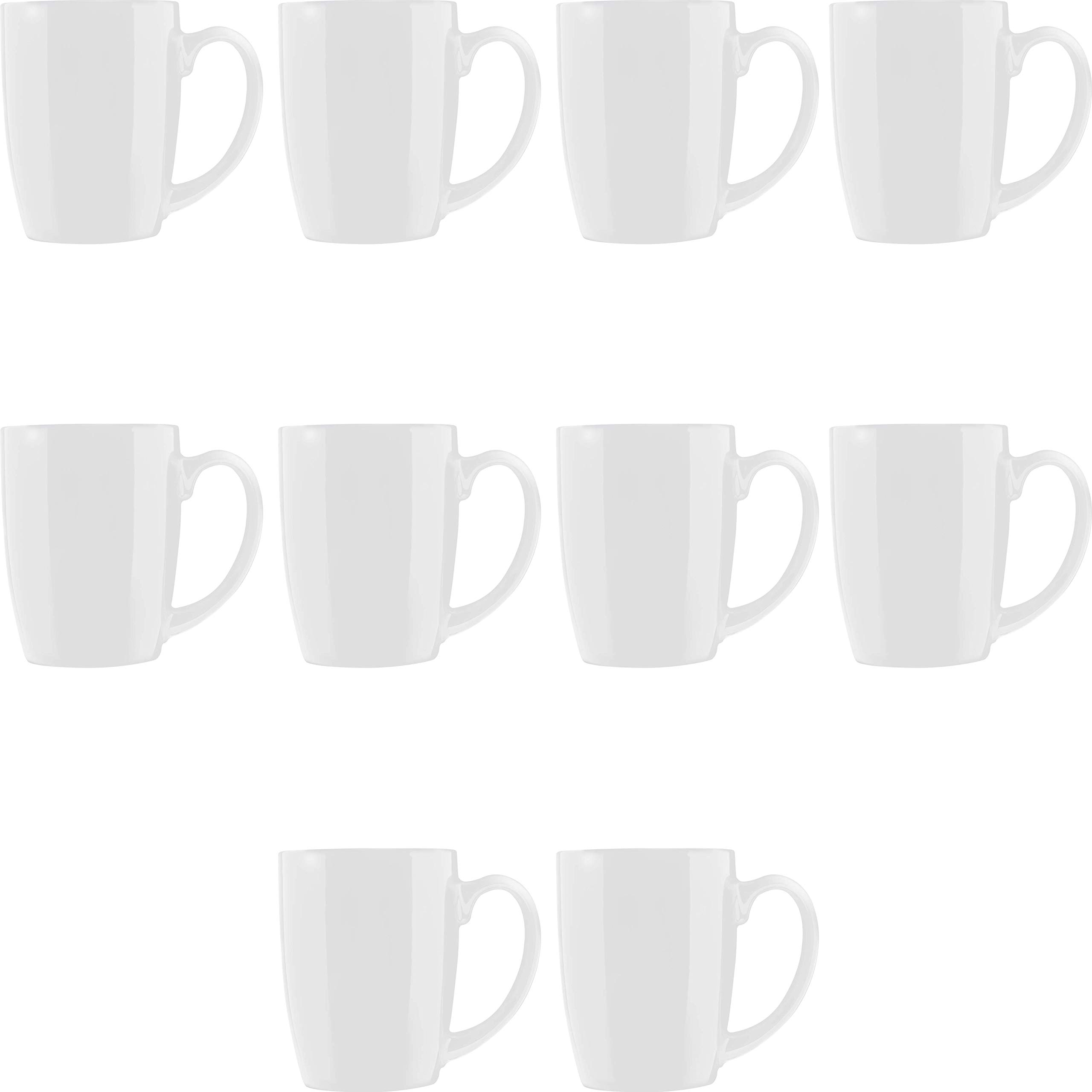 DISCOUNT PROMOSCurved Java Coffee Mug Set - 10 Pack - 12 Oz. - Stoneware Restaurant Cups - White