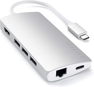 SATECHI Adaptador Multi-Puertos V2 – 4K HDMI (60Hz), 60W Carga USB C, GbE, Lectores De SD/Micro, USB 3.0 - para M2/ M1 MacBook Pro/Air, M2/ M1 iPad Pro/Air, M2 Mac Mini, iMac M3 (Plata)