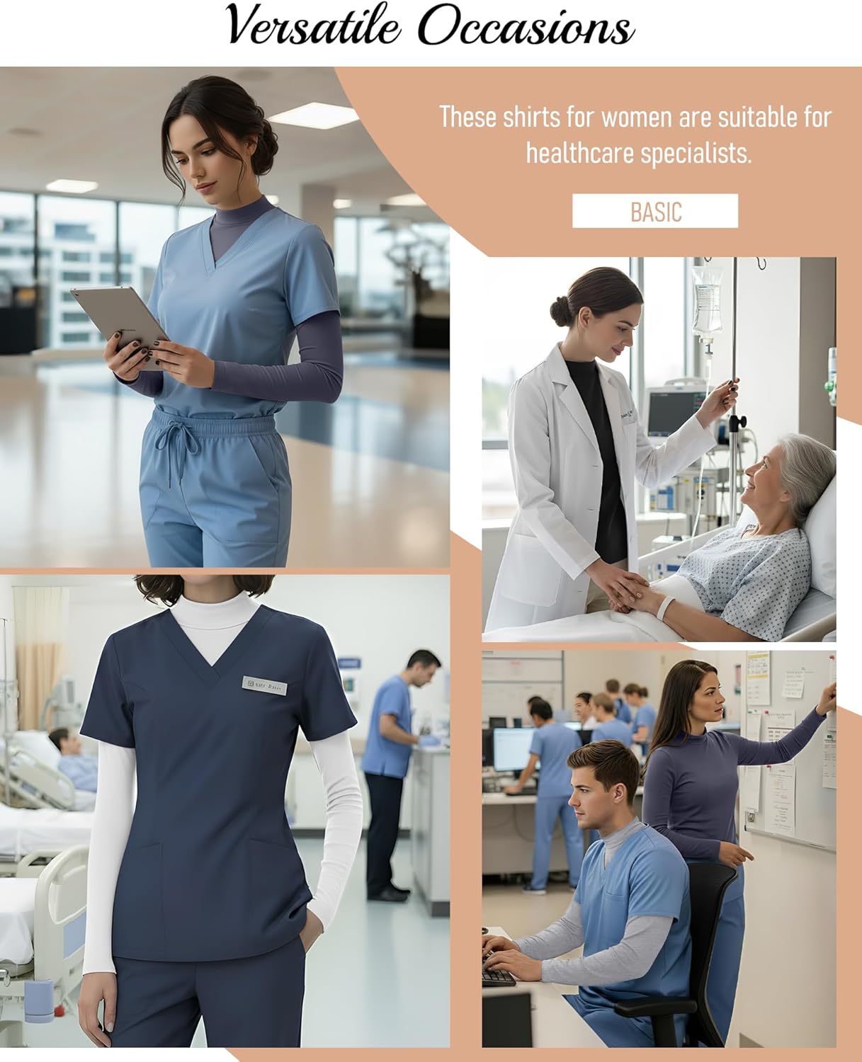 4 Pack Women's Long Sleeve Underscrub Shirt Mock Neck Slim Fit Tops Lightweight Thermal Base Layer Scrubs Undershirts - Image 5