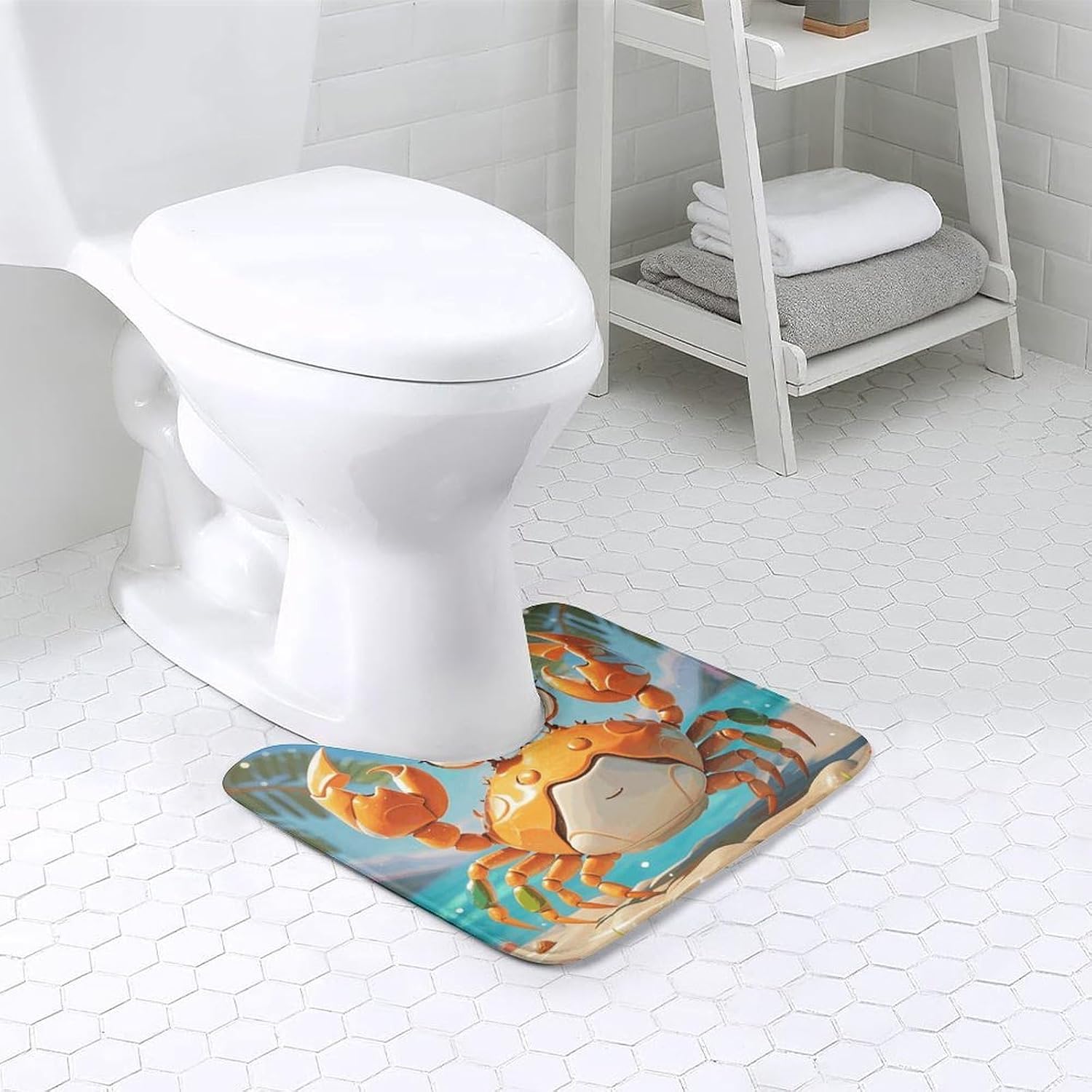 Toilet Rugs U-Shaped Soft Toilet Mat Summer Cartoon Crab
