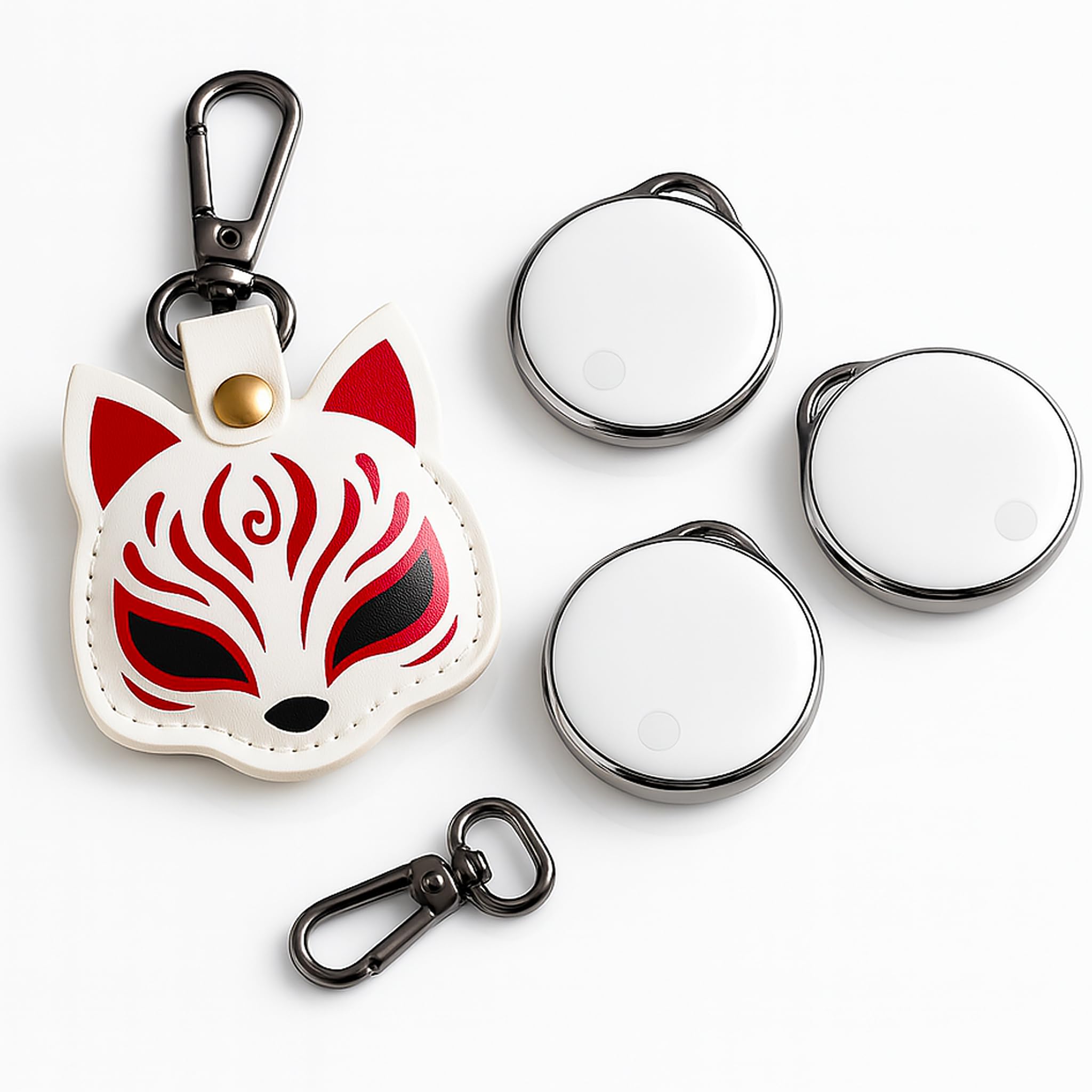 NIJITAG – Traqueur d'objets intelligents avec étui Fox par LINKSTYLE — Tracker GPS à portée illimitée alternative avec Apple Find My Network, étanche, iOS uniquement (3 étiquettes + 1 étui)