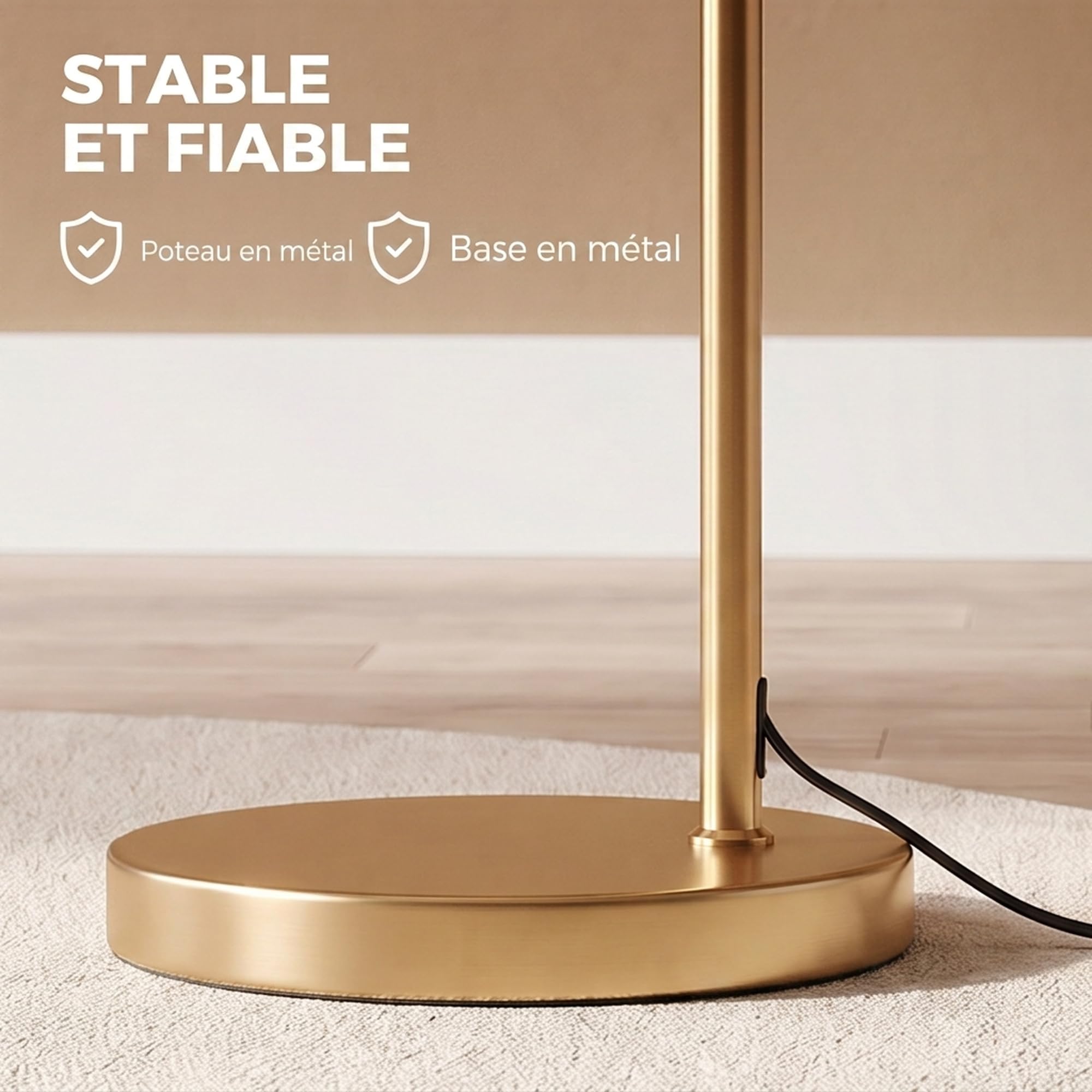 HOMCOM Lampadaire Lampe à Pied Base Ronde Stable 47x37x153 cm Or et Blanc