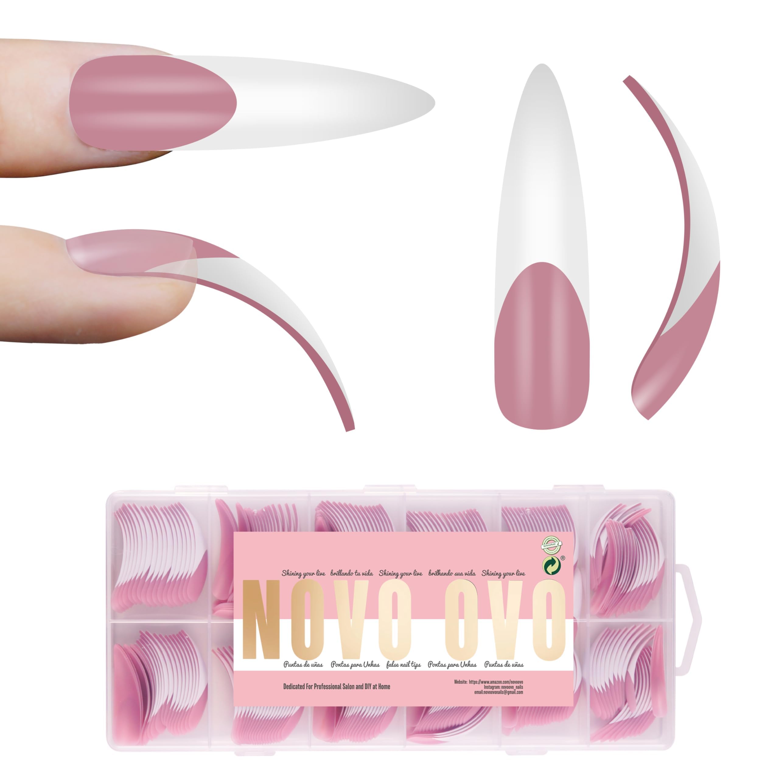 NOVO OVO Halloween XXL Curved Stiletto Almond French Tip Nail Tips