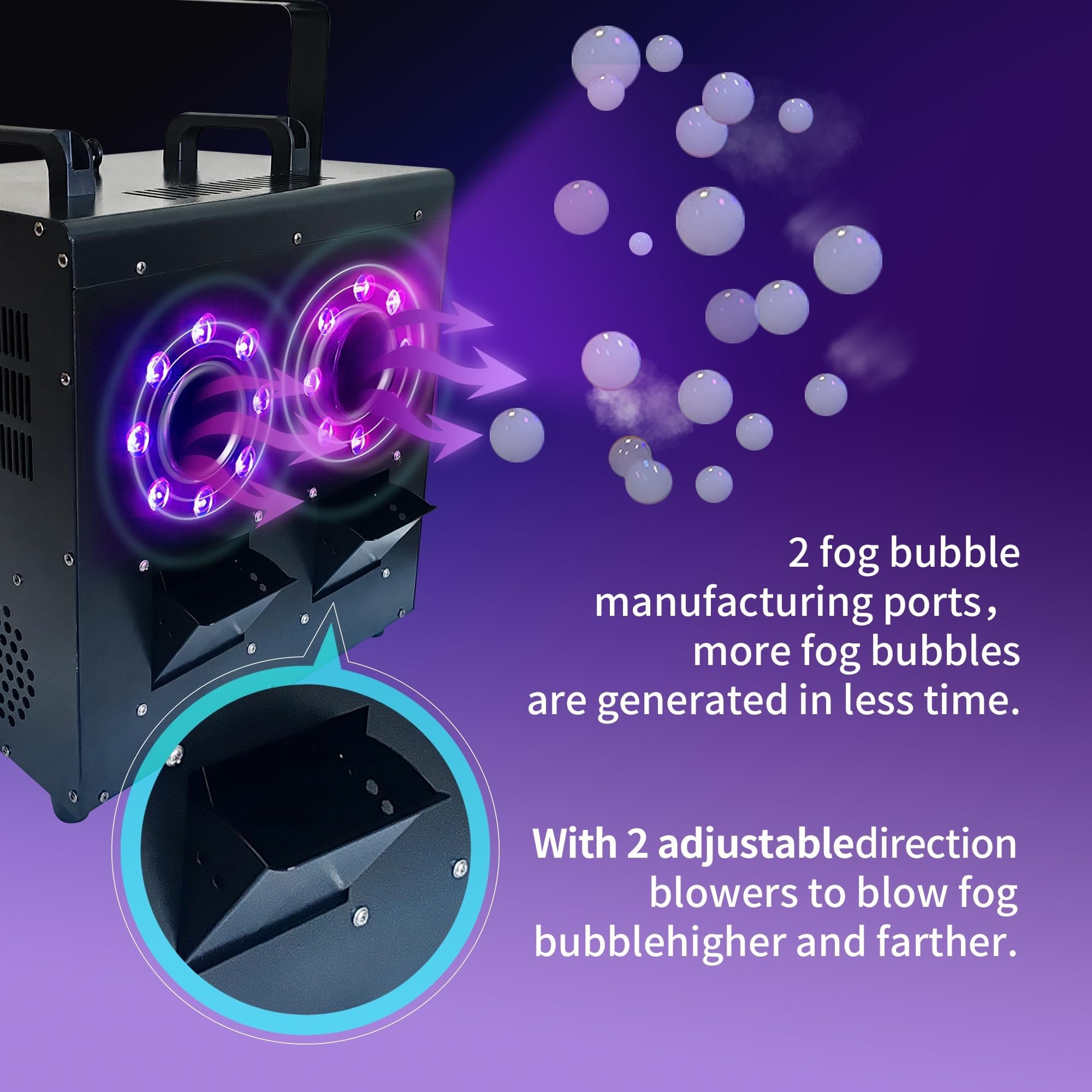 Macchina per bolle di nebbia ad alta potenza con luci a LED, doppi ugelli per migliorare l'atmosfera delle feste ad Halloween, compleanni ed eventi natalizi