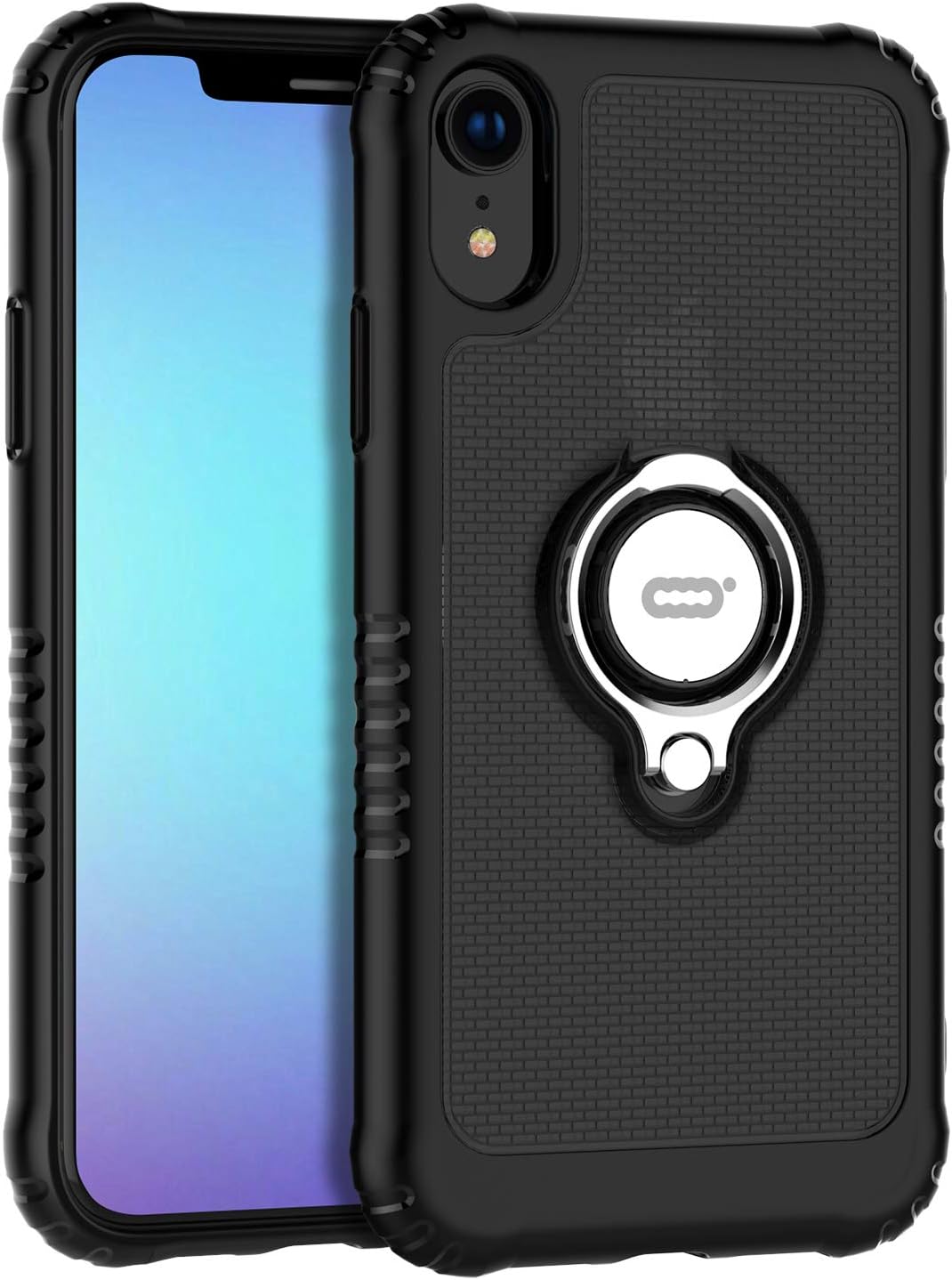 ICONFLANG Compatible Phone Case for iPhone XR 6.1" with Ring Kickstand 360 Degree Rotating Drop Airbag Protection Shock Absorption Case [Compatible Magnetic Car Mount case] (Black)
