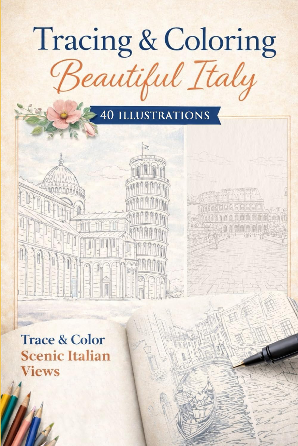Line tracing and coloring book: Follow the Light Lines to Reveal Beautiful Scenes - improve drawing skills and learn perspectives - ink tracing book