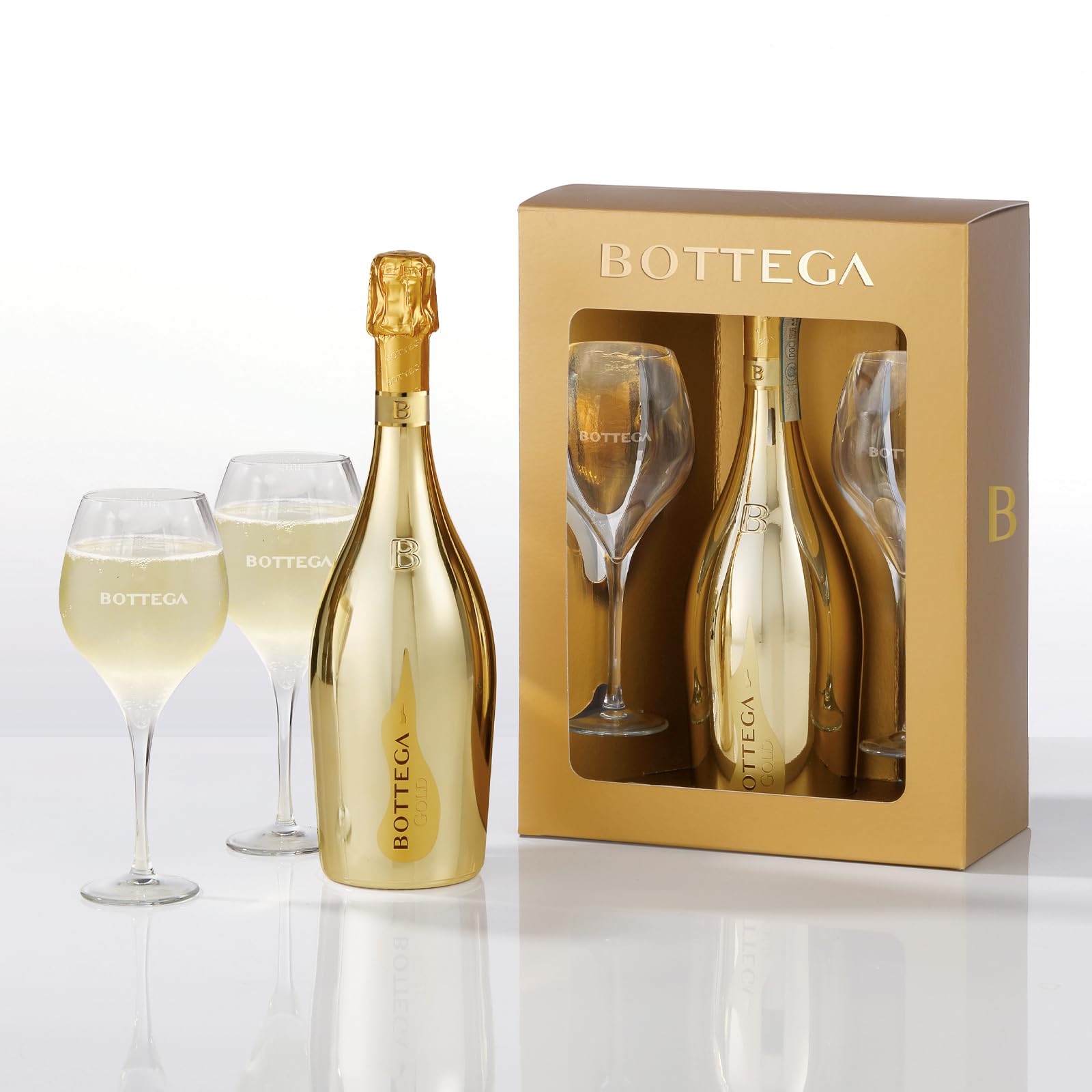 Bottega Confezione Glamour Gold - 1 Gold Prosecco DOC 750ml & 2 Calici Riviera