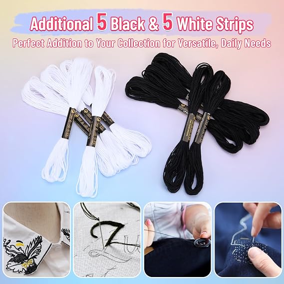 60PCS Embroidery Threads Cross Stitch Threads for Adults & Beginners, 52 Colours Embroidery Floss for Embroidery DIY Crafts, 8m(6 Strand) Multicolor