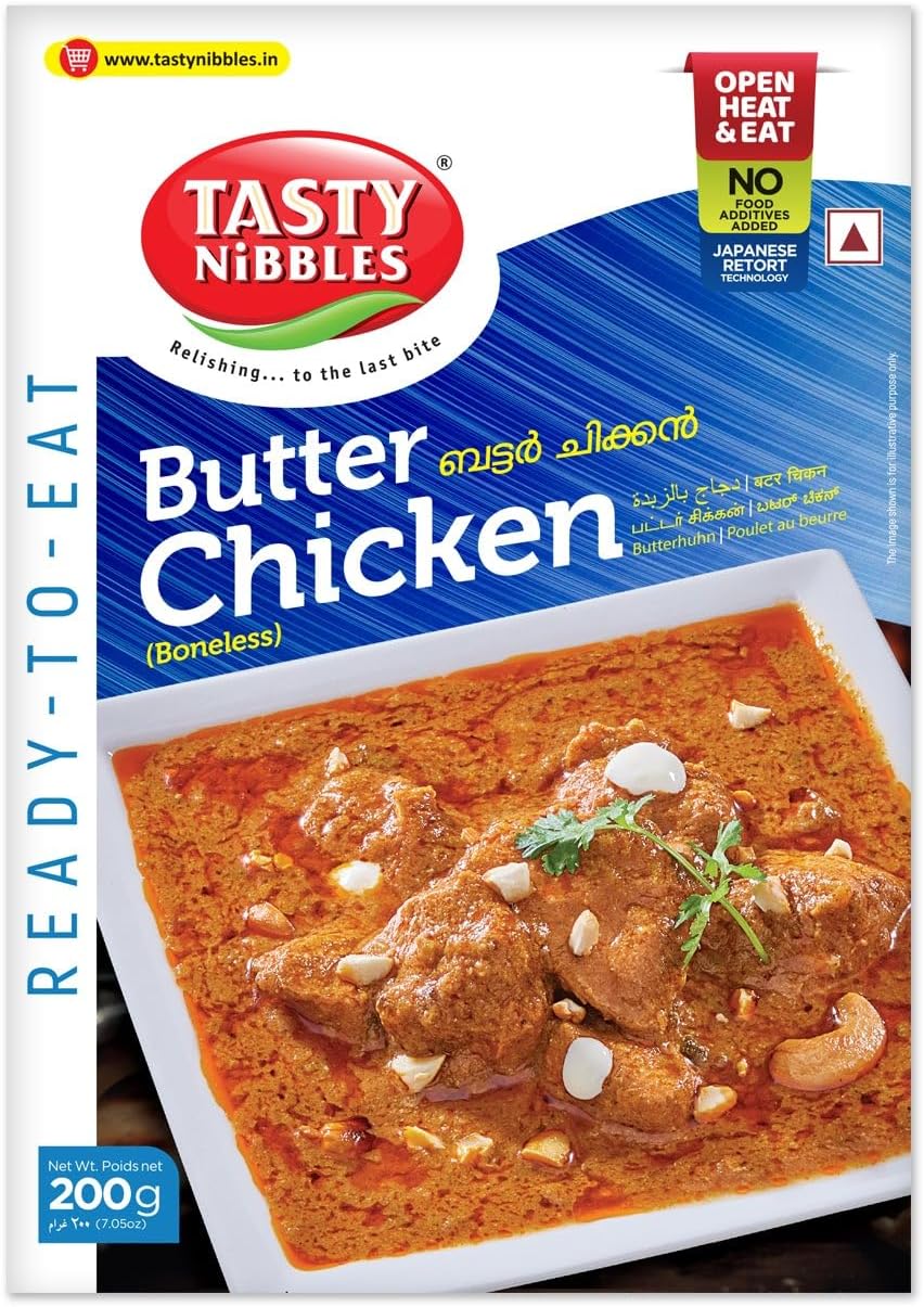 Tasty Nibbles Butter Chicken 200g | Open Heat & Eat | Non-Vegetarian | No Added Preservatives | Japanese Retort Technology [Pack of 1]