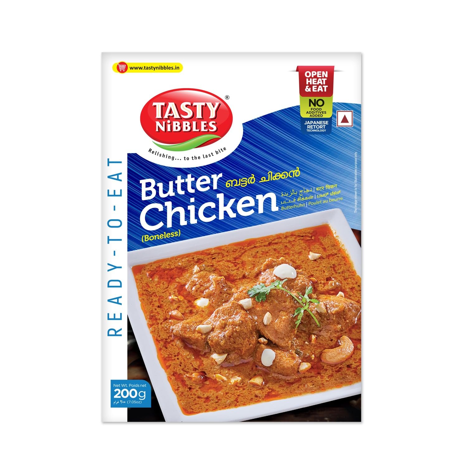 Tasty Nibbles Ready to Eat Butter Chicken 200g | Open Heat & Eat | Non-Vegetarian | No Added Preservatives | Japanese Retort Technology [Pack of 1]